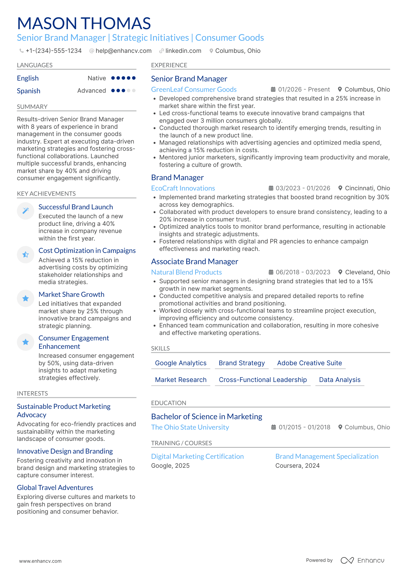 A resume example of a Senior Brand Manager