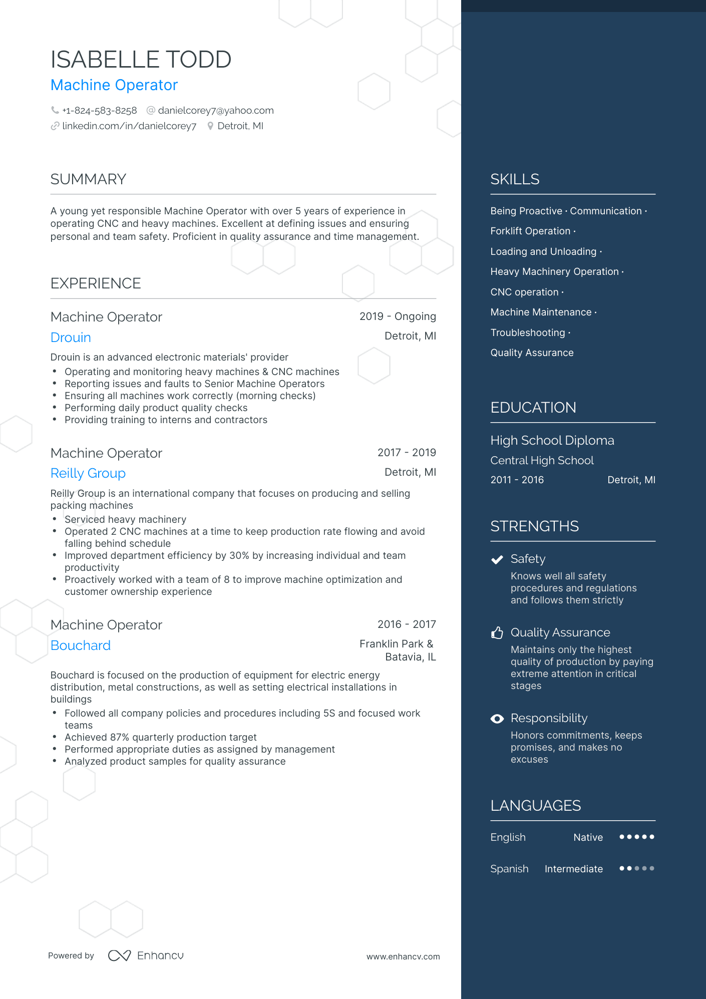 One Page Machine Operator Resume Template