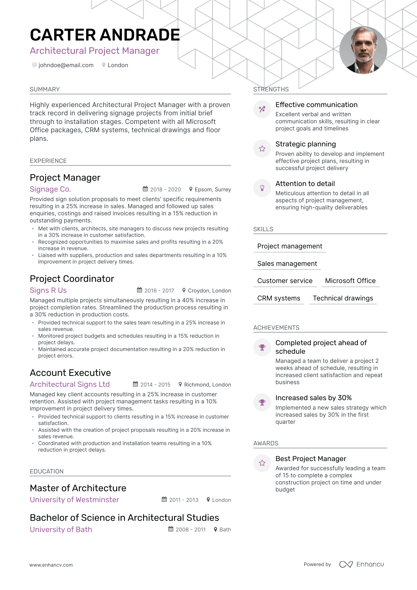 Modern Architectural Project Manager Resume Template