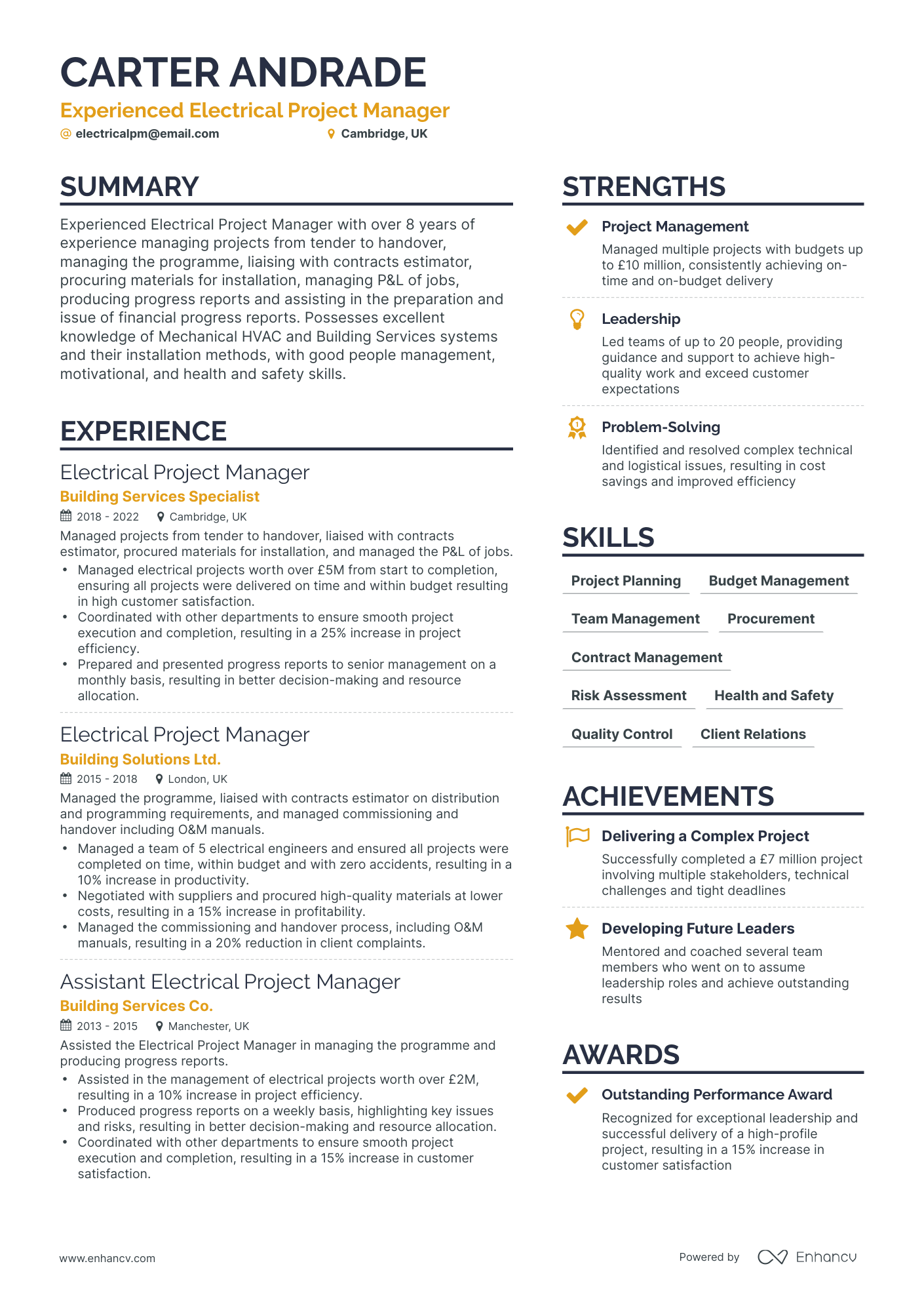 Simple Electrical Project Manager Resume Template