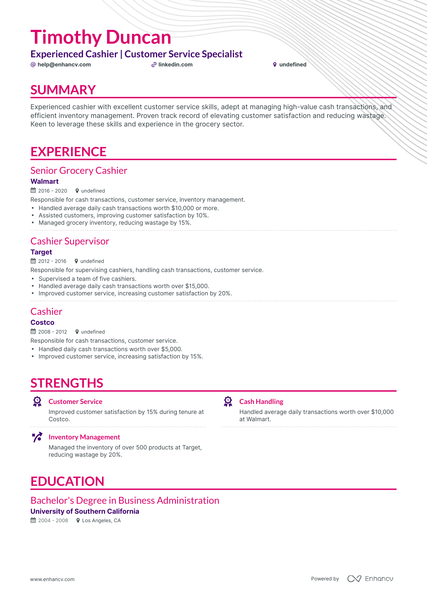undefined Grocery Store Cashier Resume Template