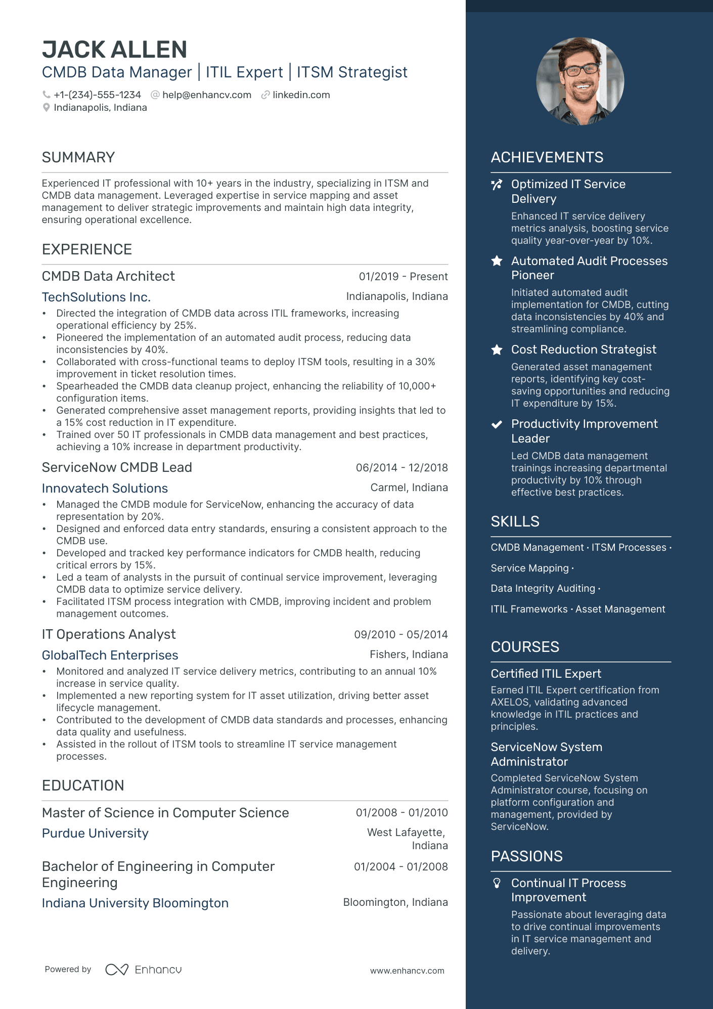 servicenow experience resume