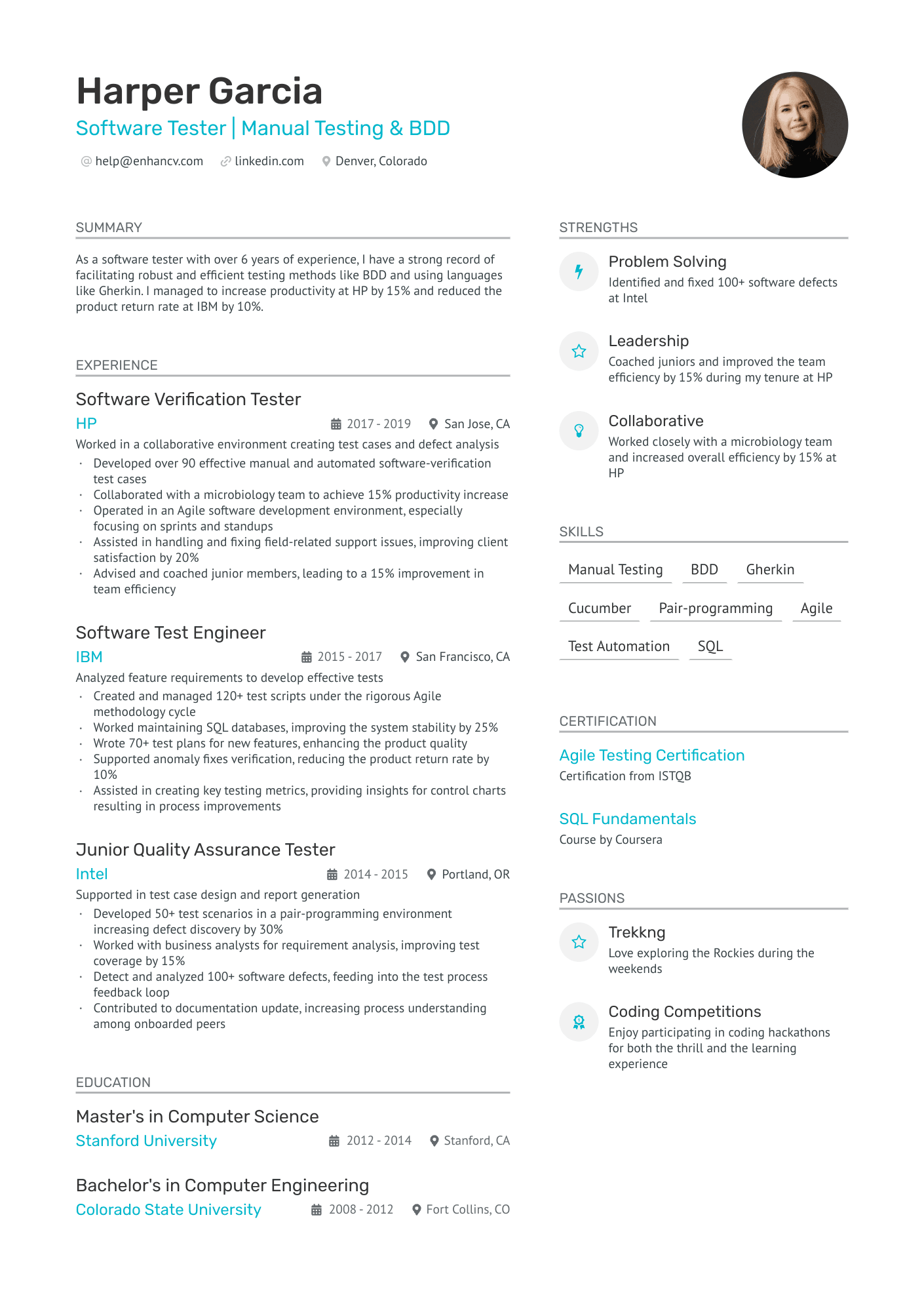 resume format for manual testing experience