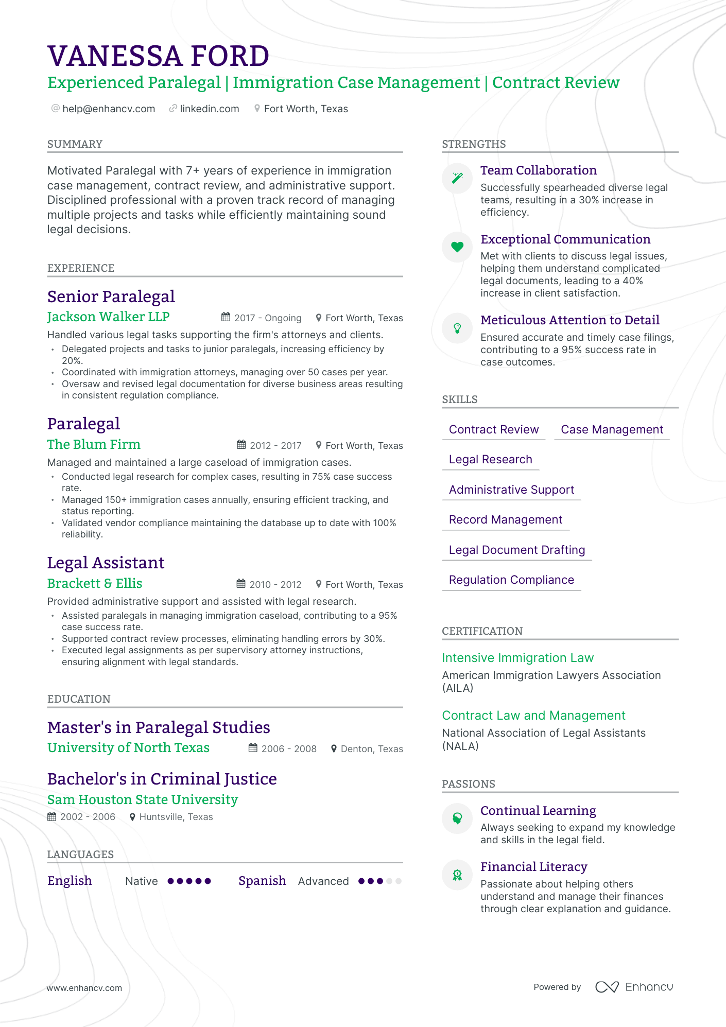 undefined Immigration Paralegal Resume Template