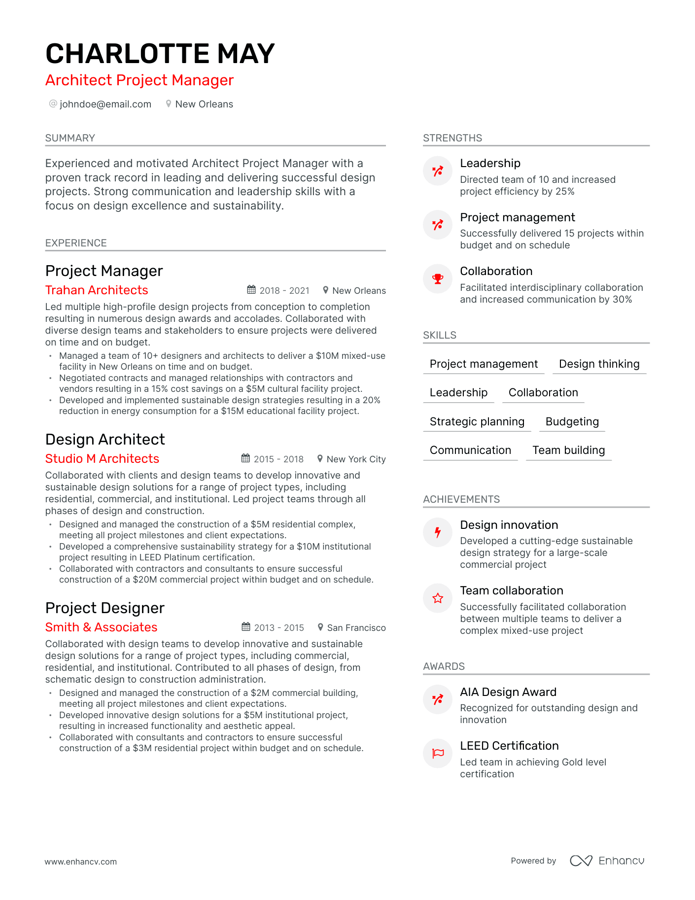 Modern Architect Project Manager Resume Template