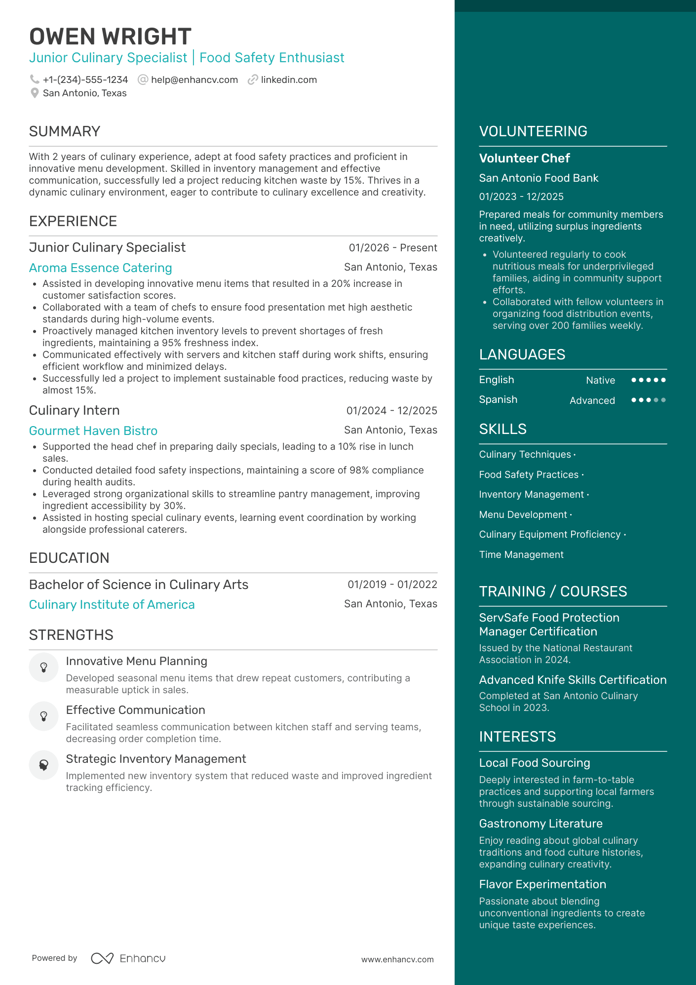 A resume example of a Culinary Associate