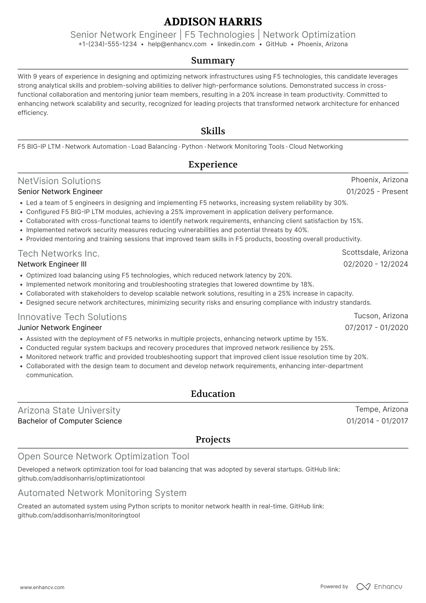 A resume example of a F5 Network Engineer