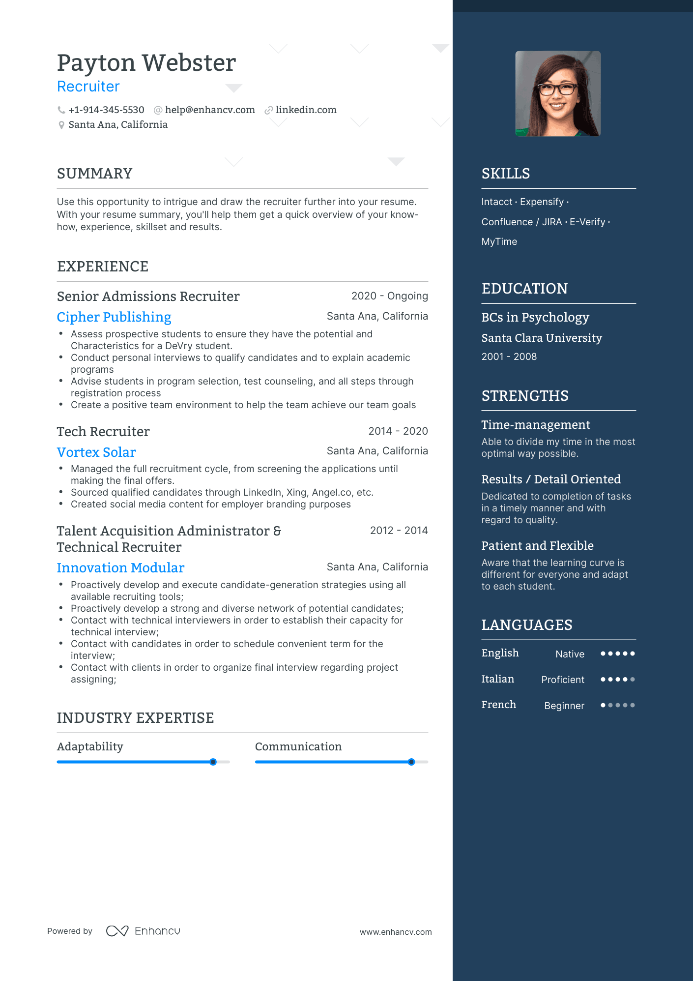 One Page Recruiter Resume Template