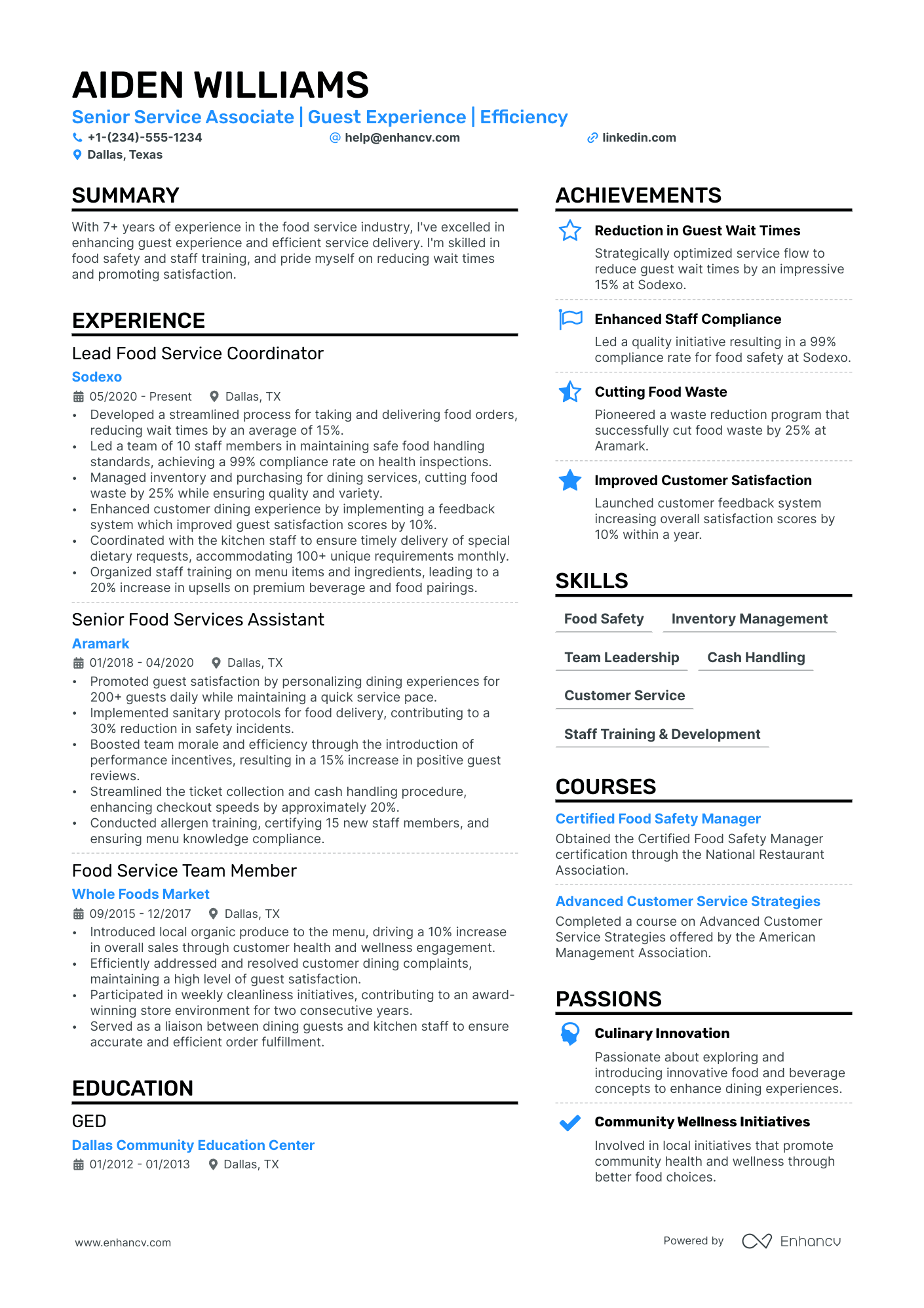 functional resume for waitress