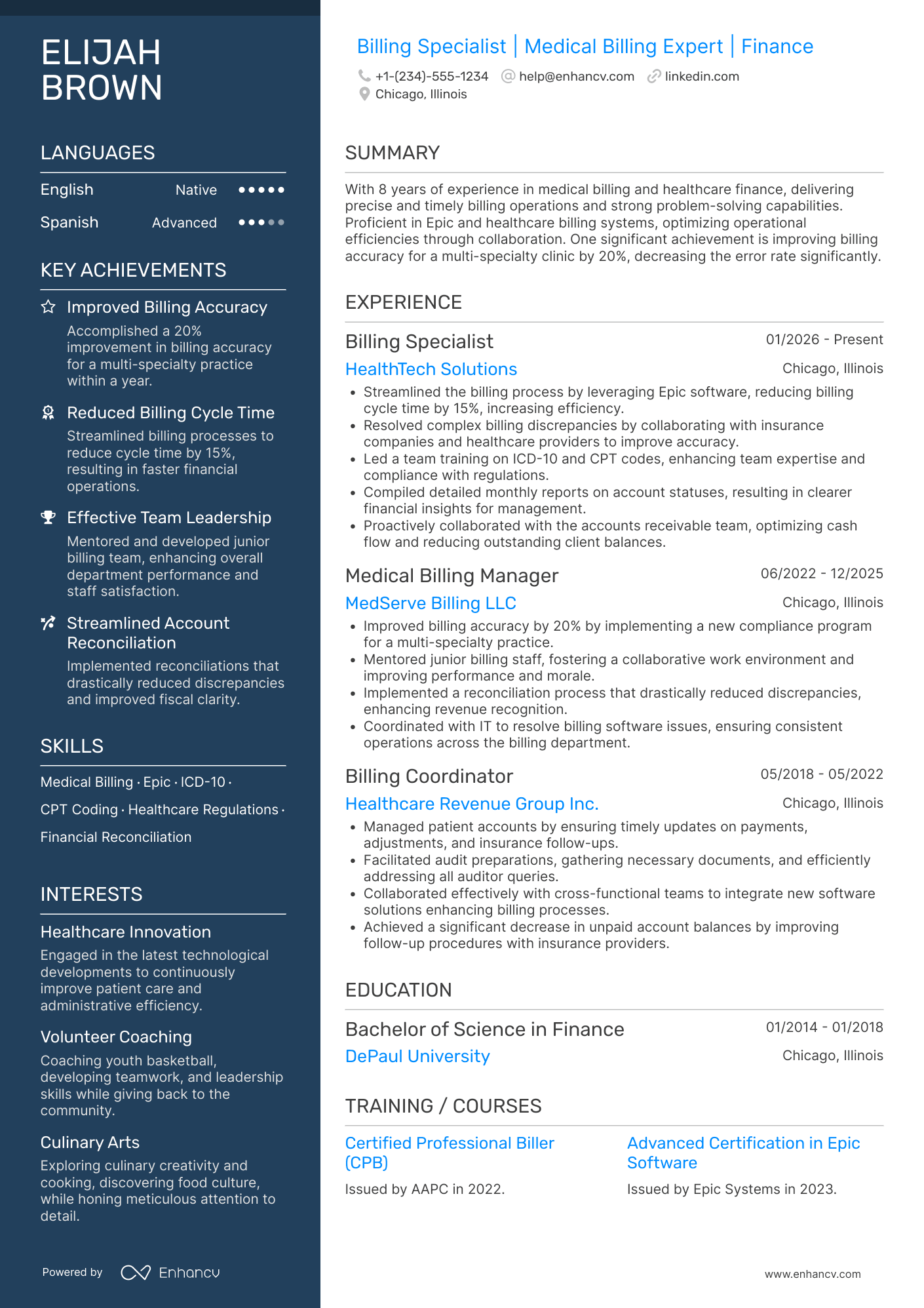 A resume example of a Billing Specialist