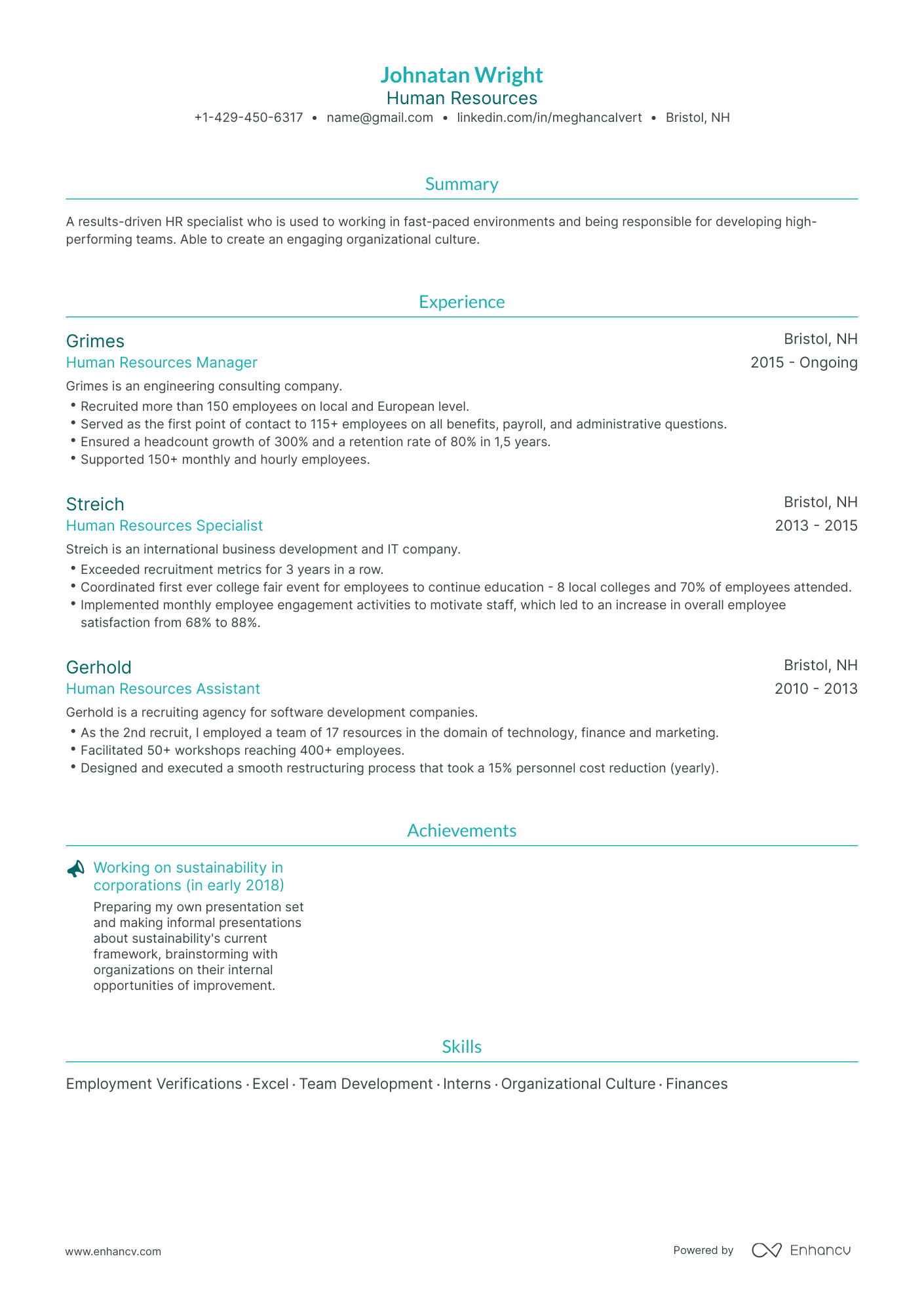 Traditional Human Resources Resume Template