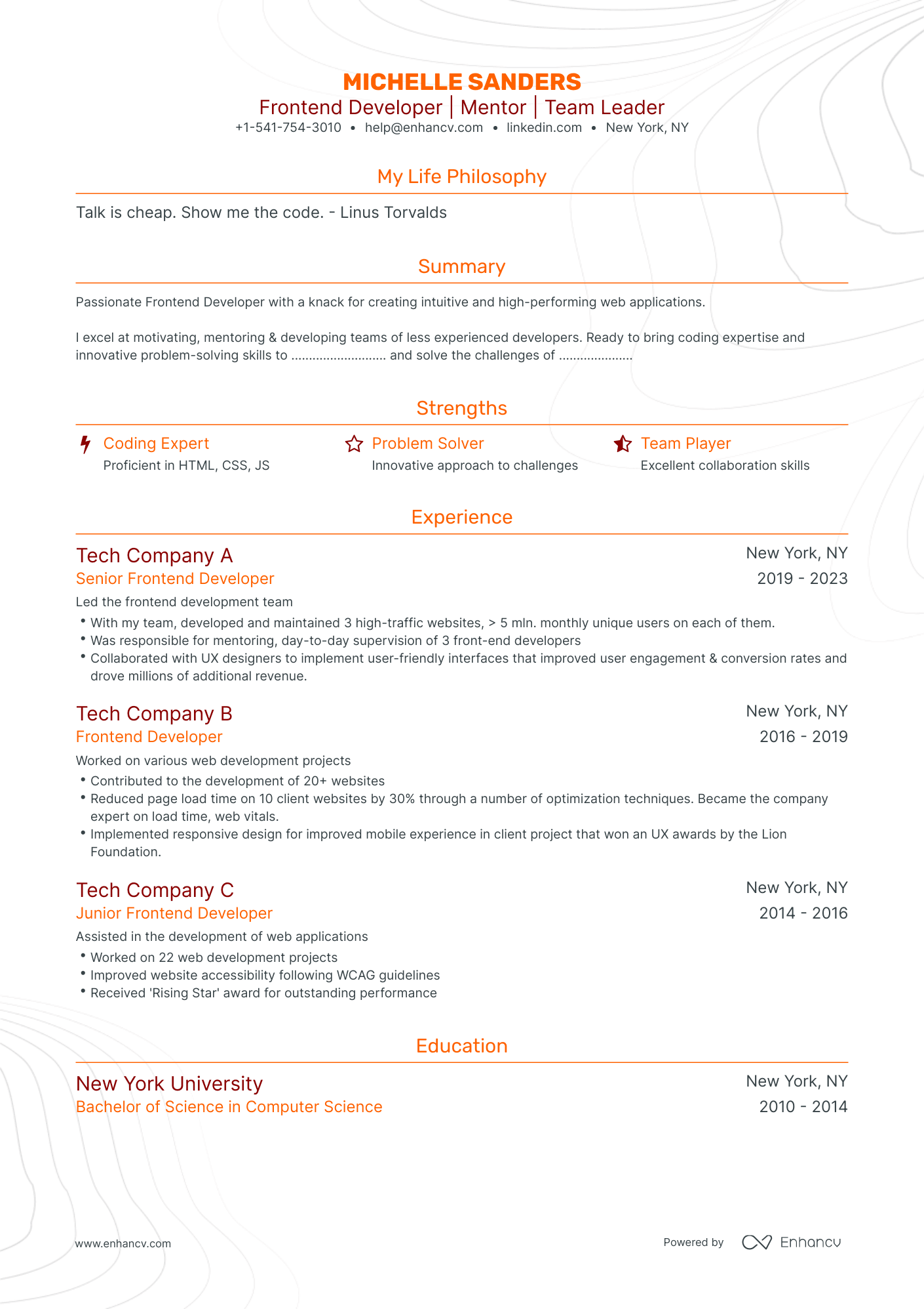 Traditional Front End Developer Resume Template