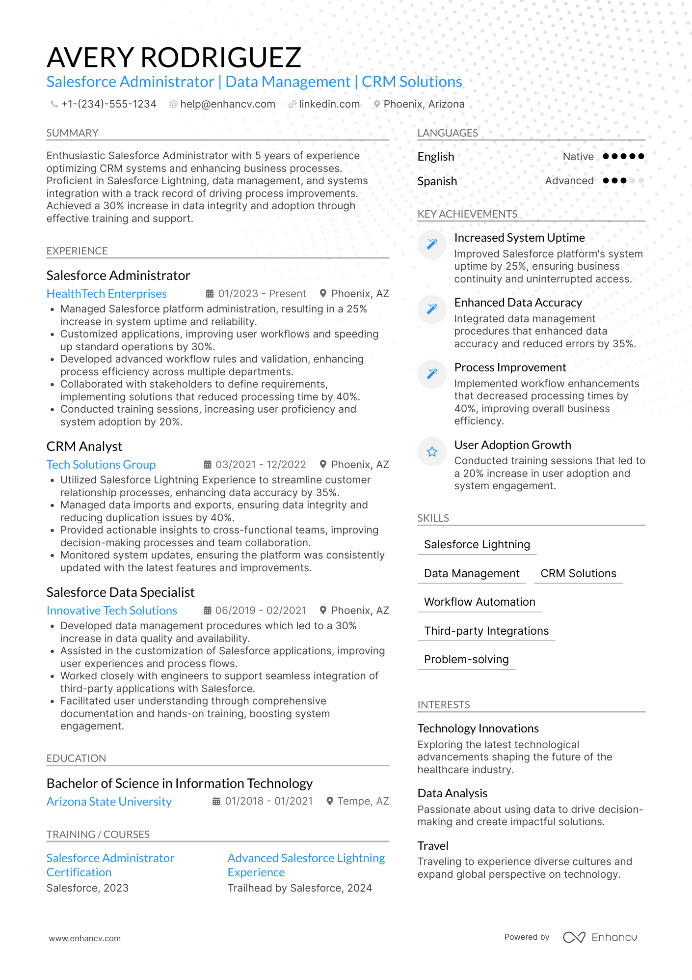 A resume example of a Salesforce Administrator