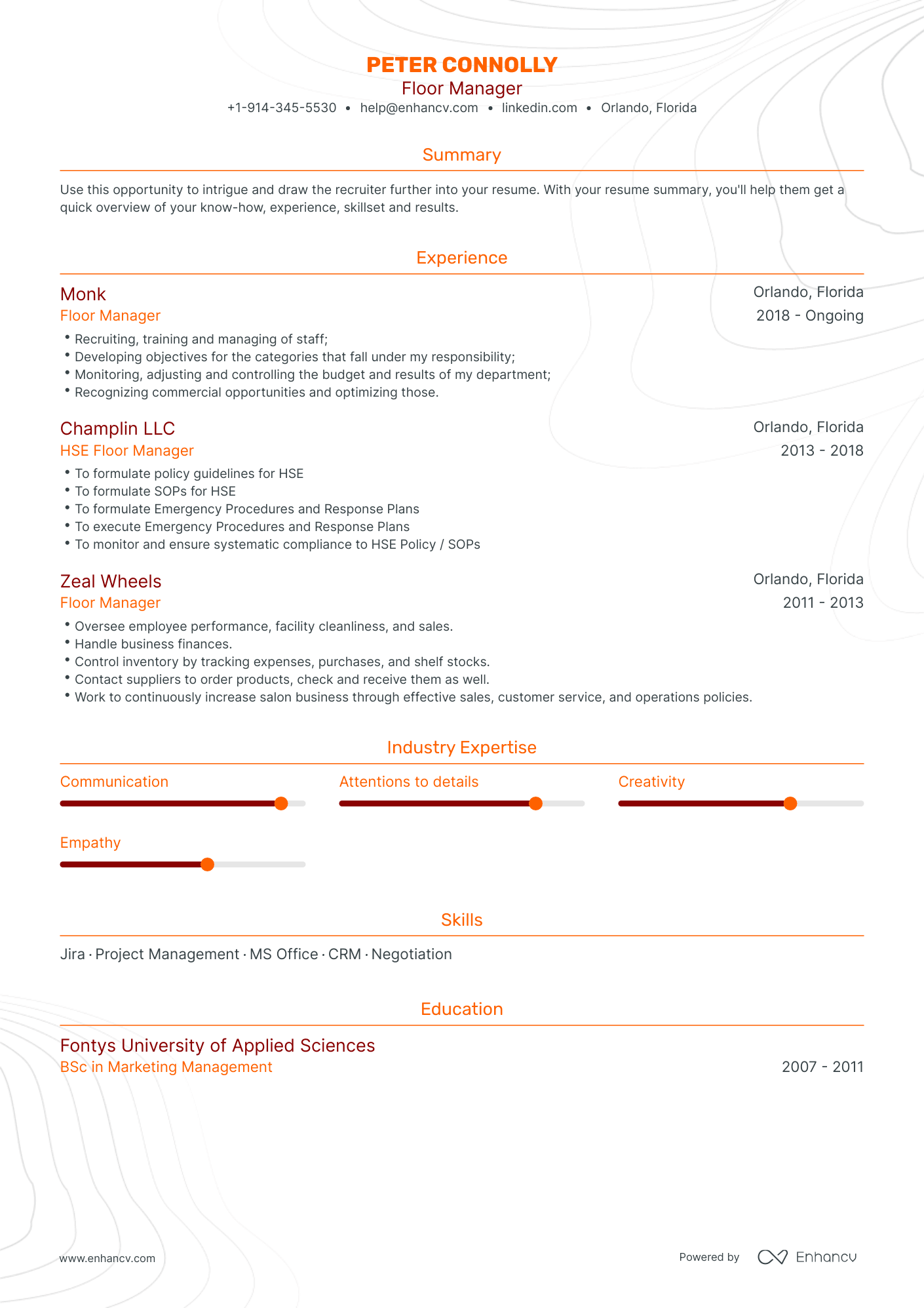 Traditional Floor Manager Resume Template