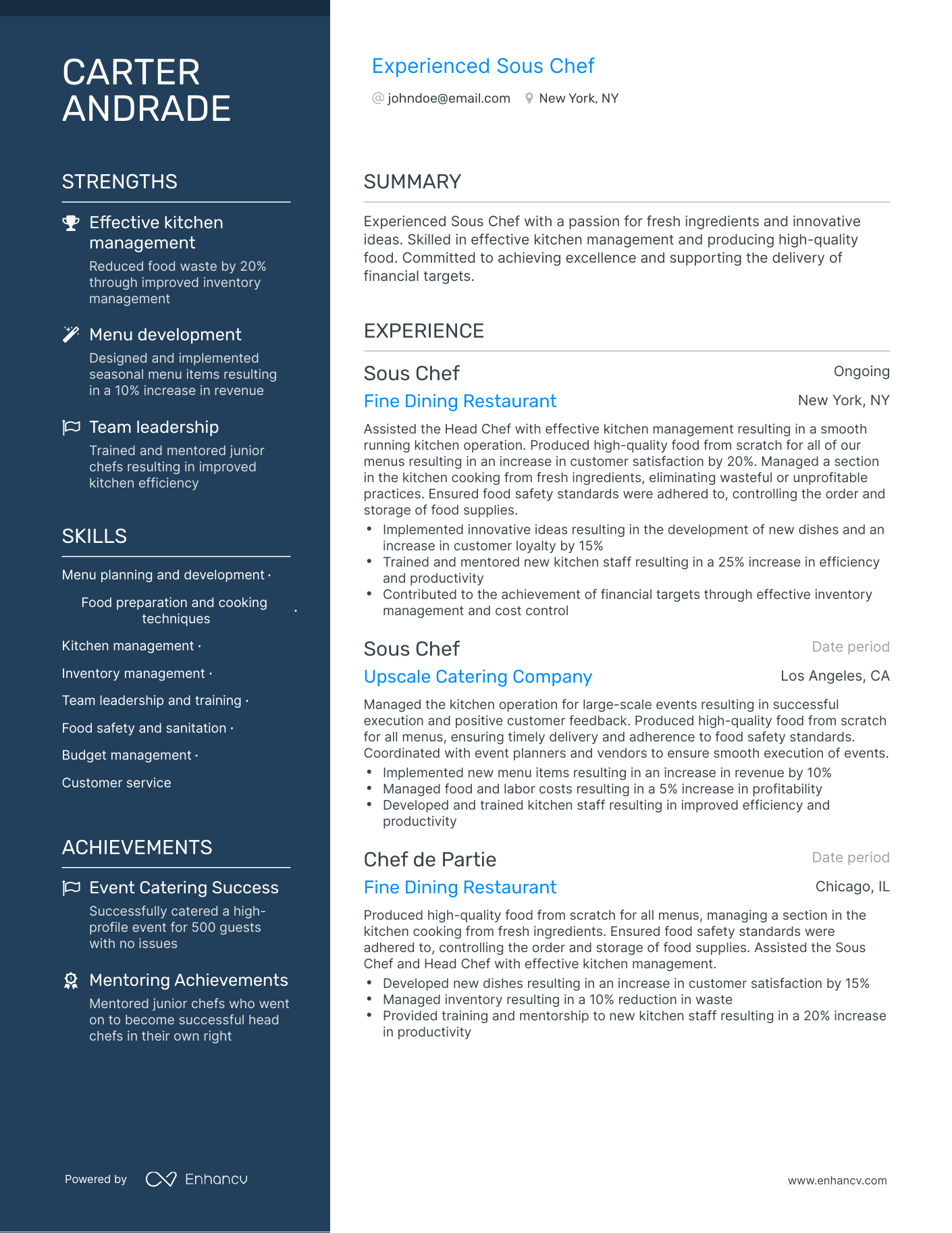 Polished Sous Chef Resume Template