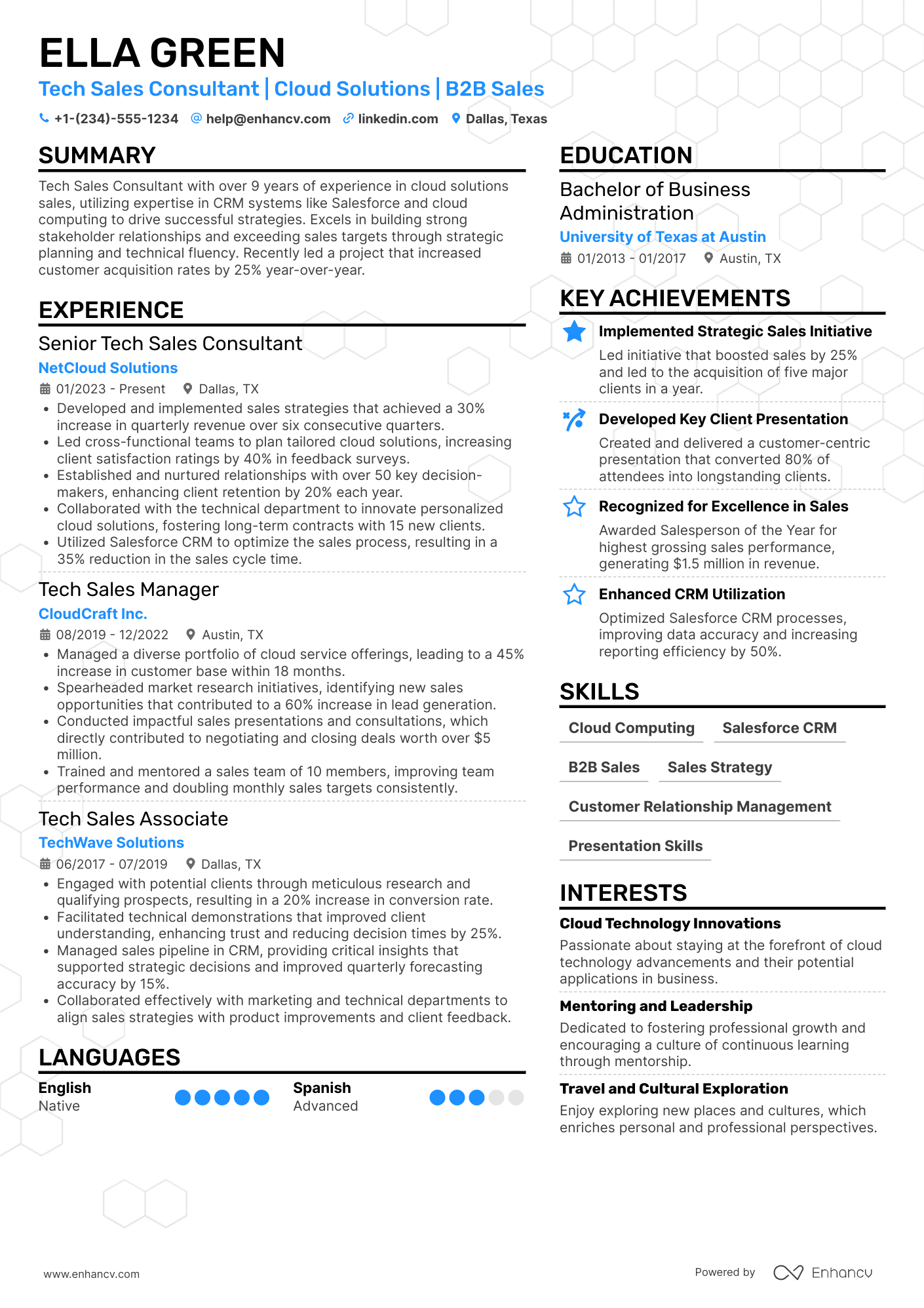 A resume example of a Tech Sales Consultant
