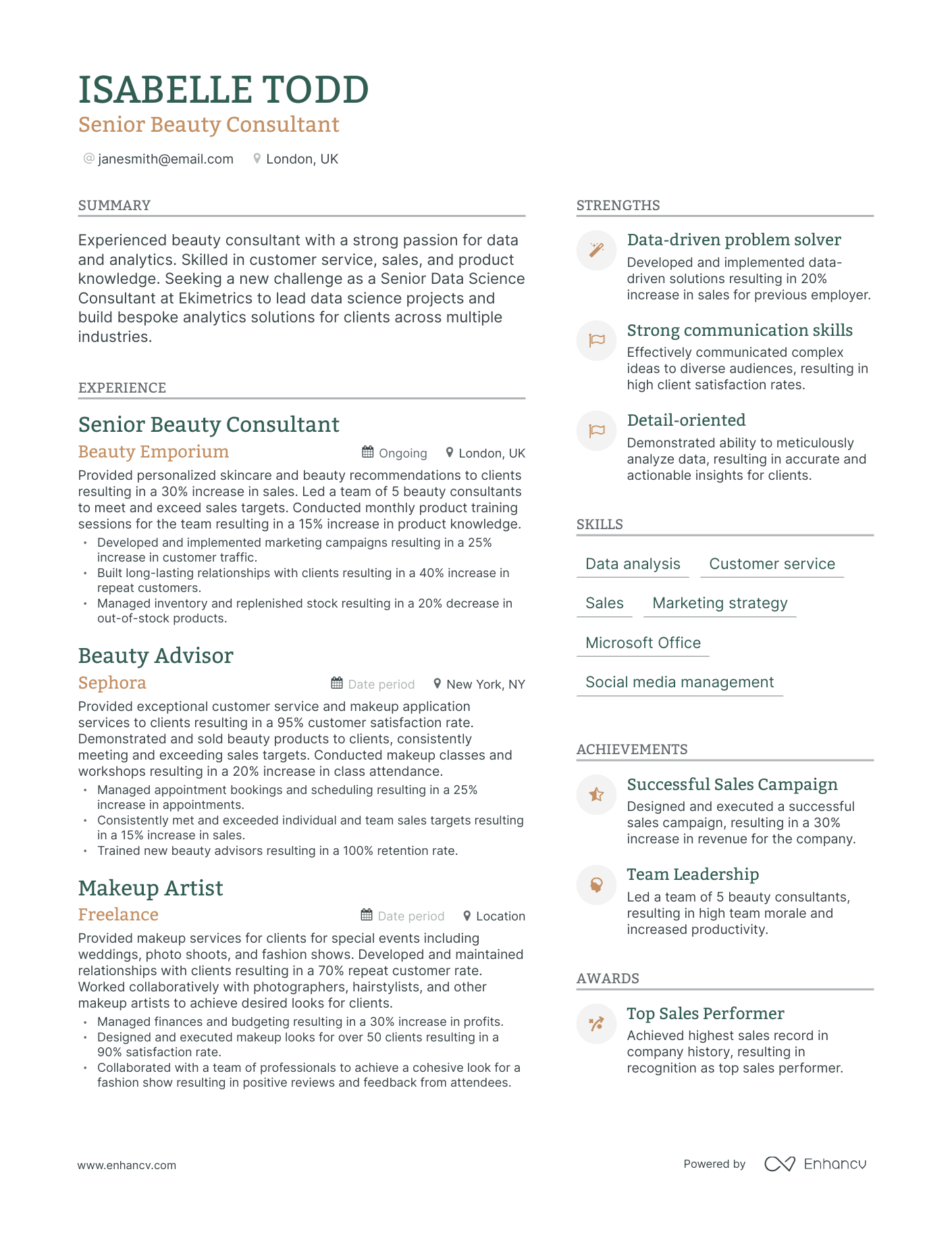 Modern Beauty Consultant Resume Template