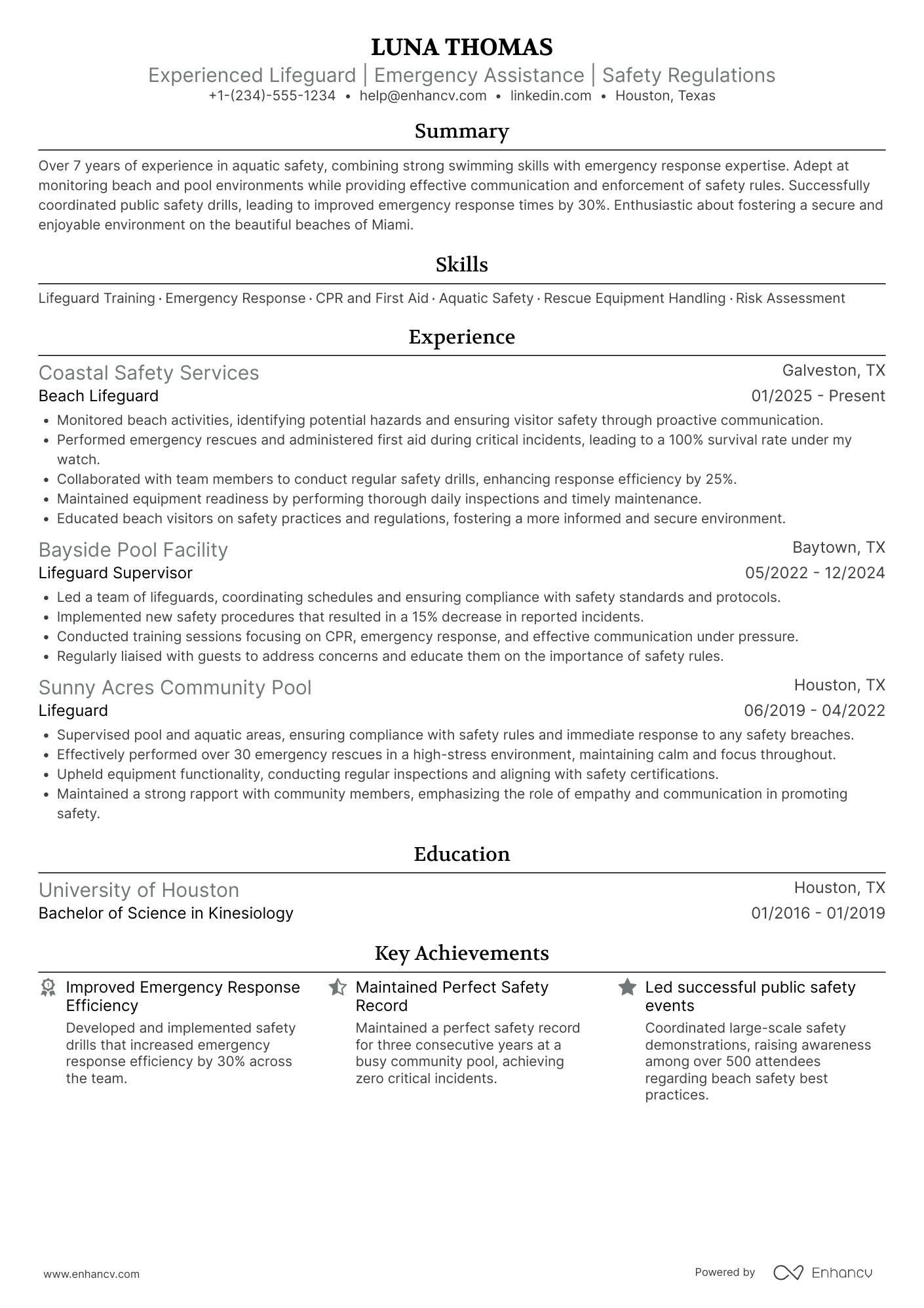 A resume example of a Beach Lifeguard