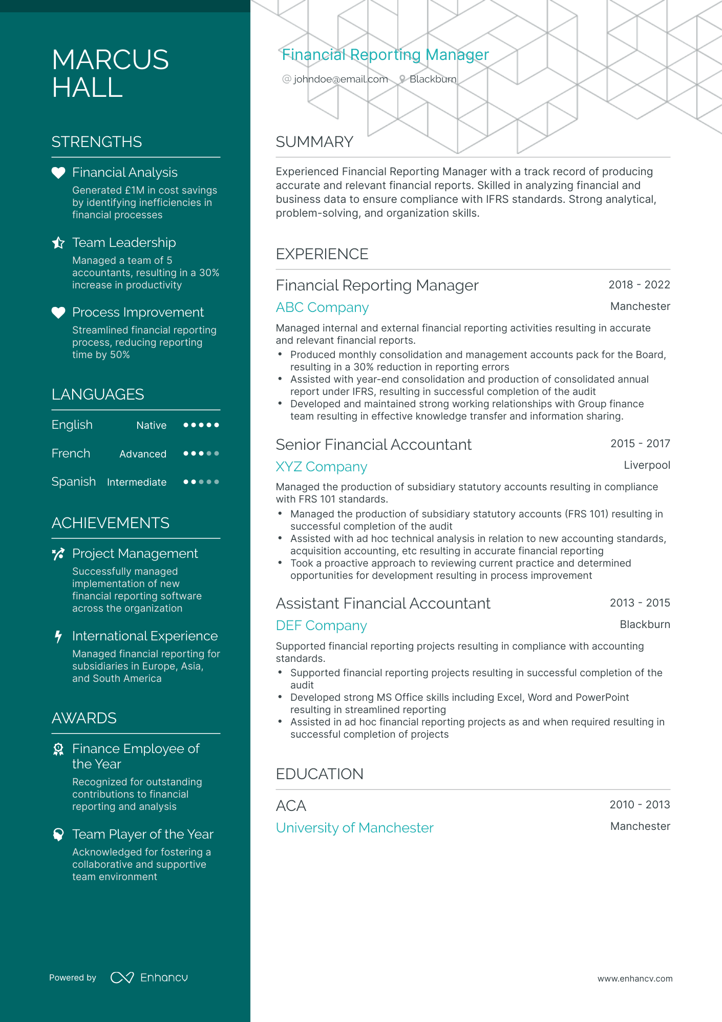Polished Financial Reporting Manager Resume Template