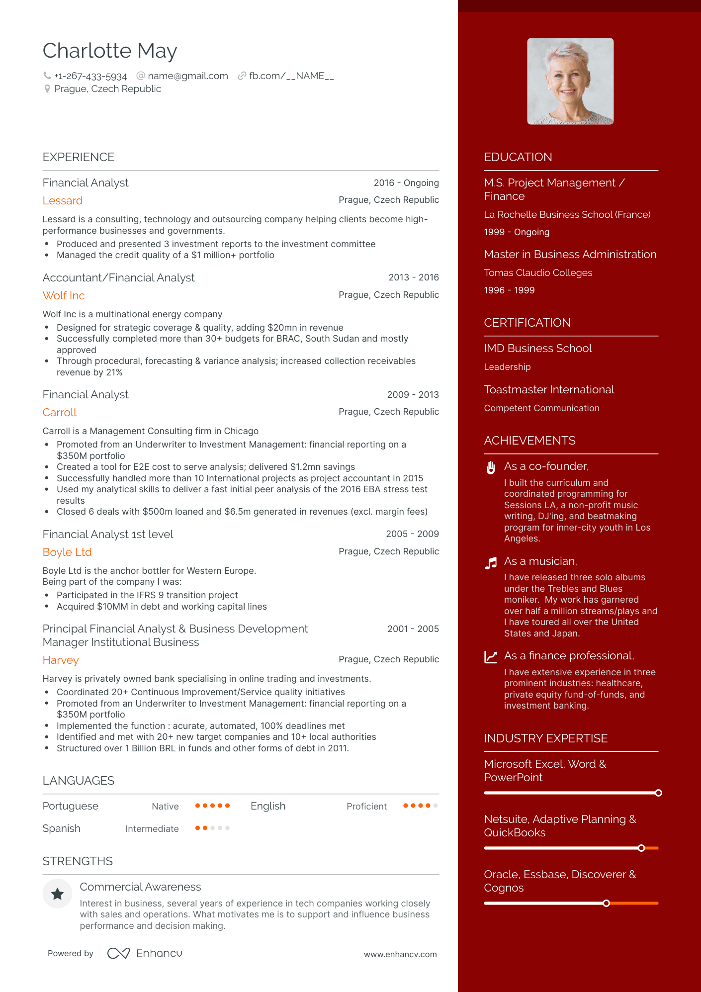 One Page Entry Level Financial Analyst Resume Template