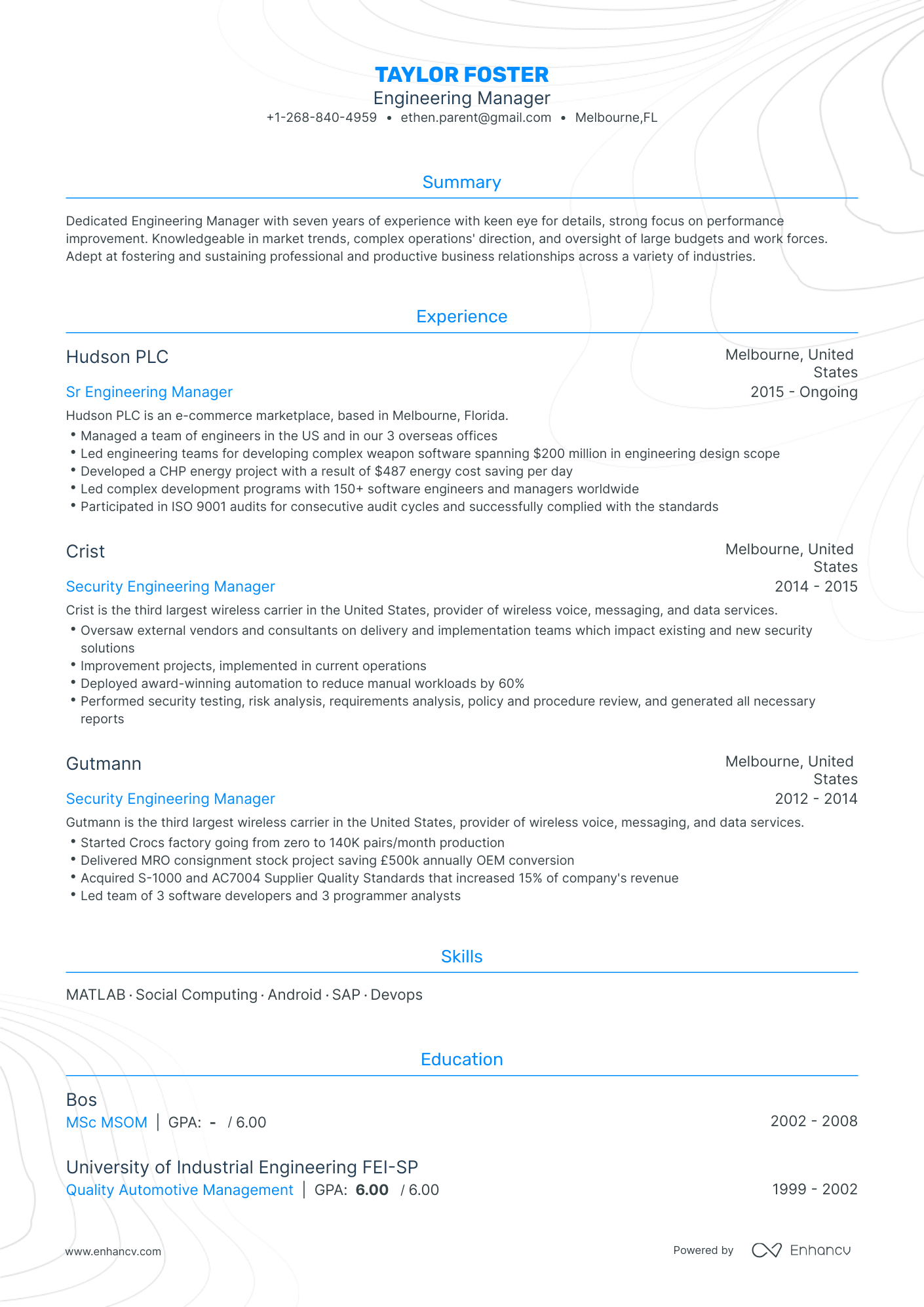 Traditional Engineering Manager Resume Template
