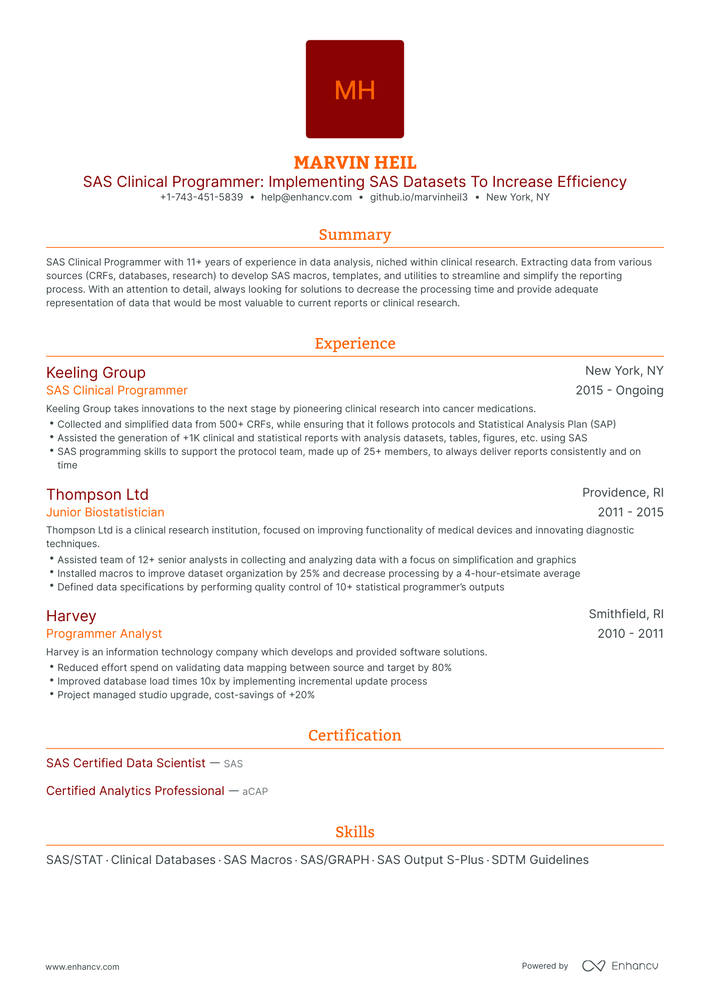 Traditional SAS Clinical Programmer Resume Template