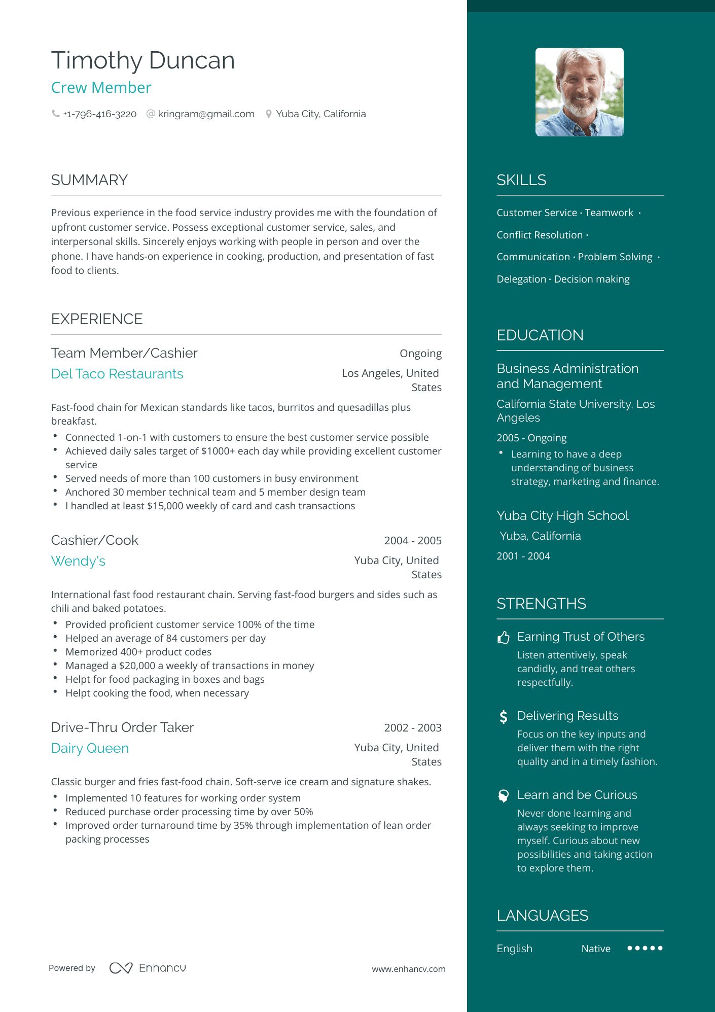 One Page McDonalds Resume Template
