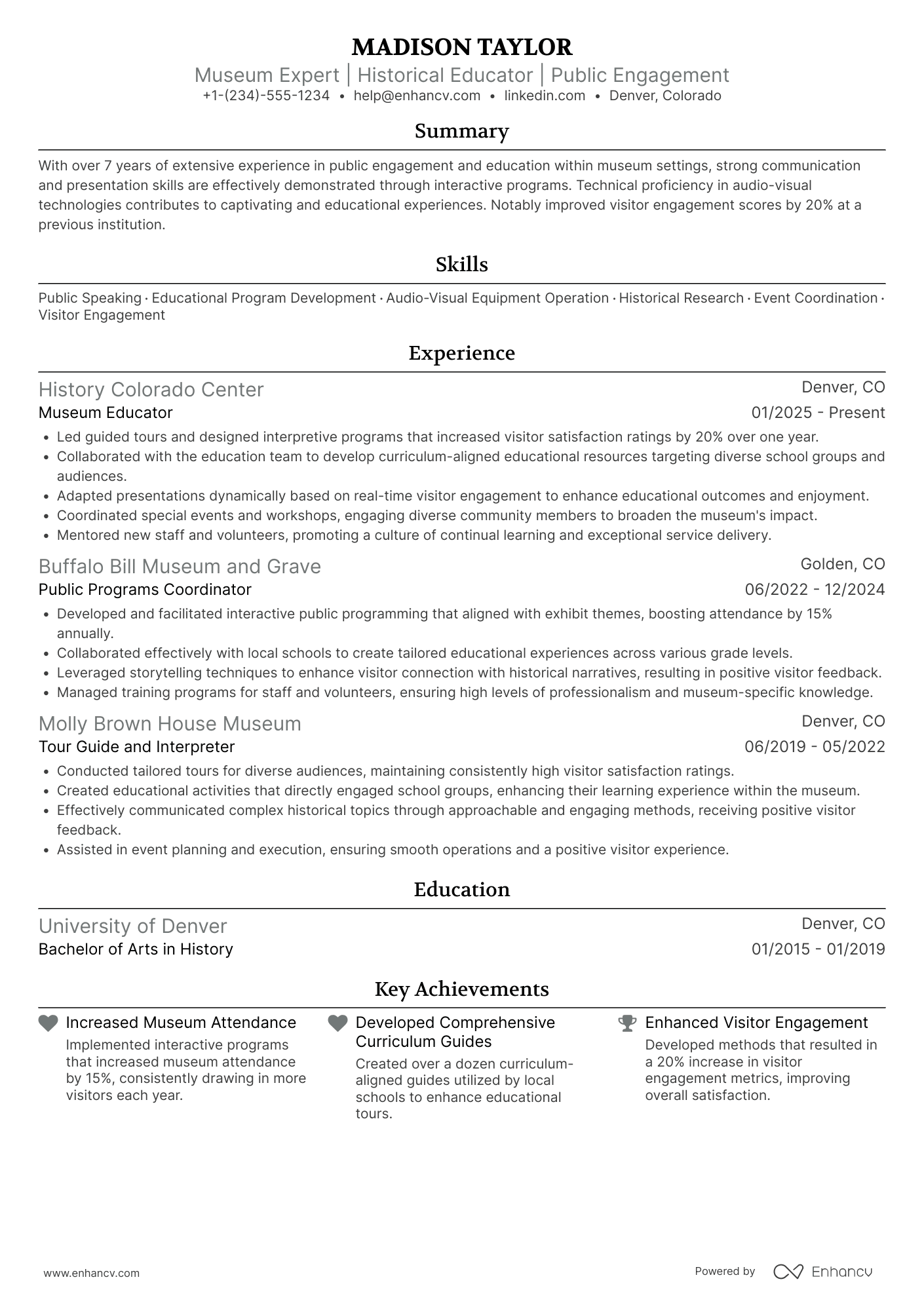 A resume example of a Museum Interpreter