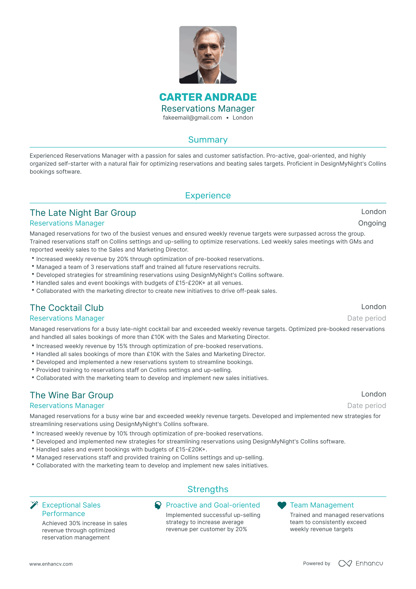 Traditional Reservations Manager Resume Template