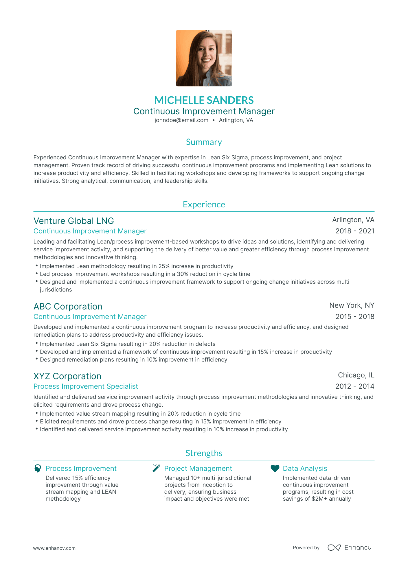 Traditional Continuous Improvement Manager Resume Template