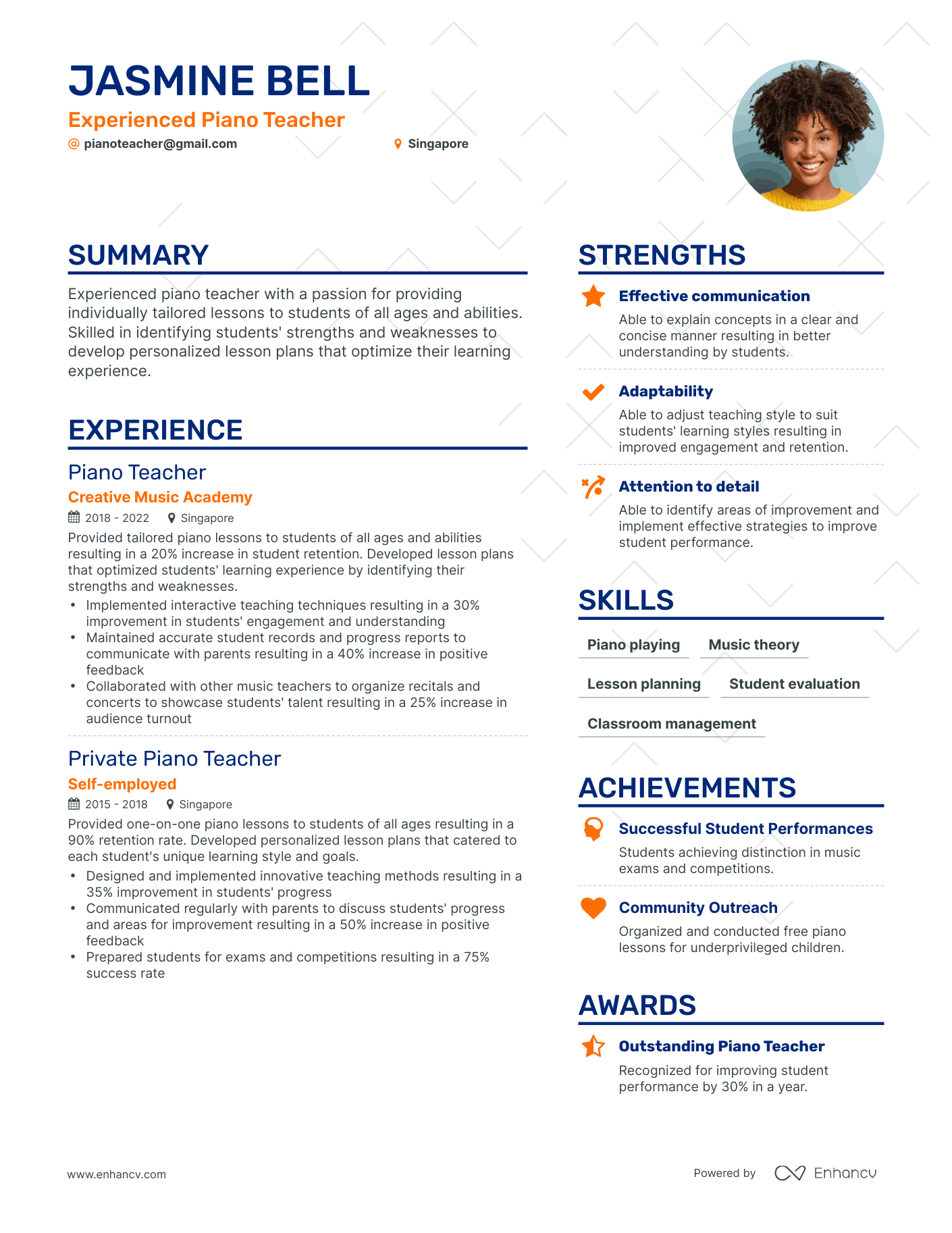 Simple Piano Teacher Resume Template
