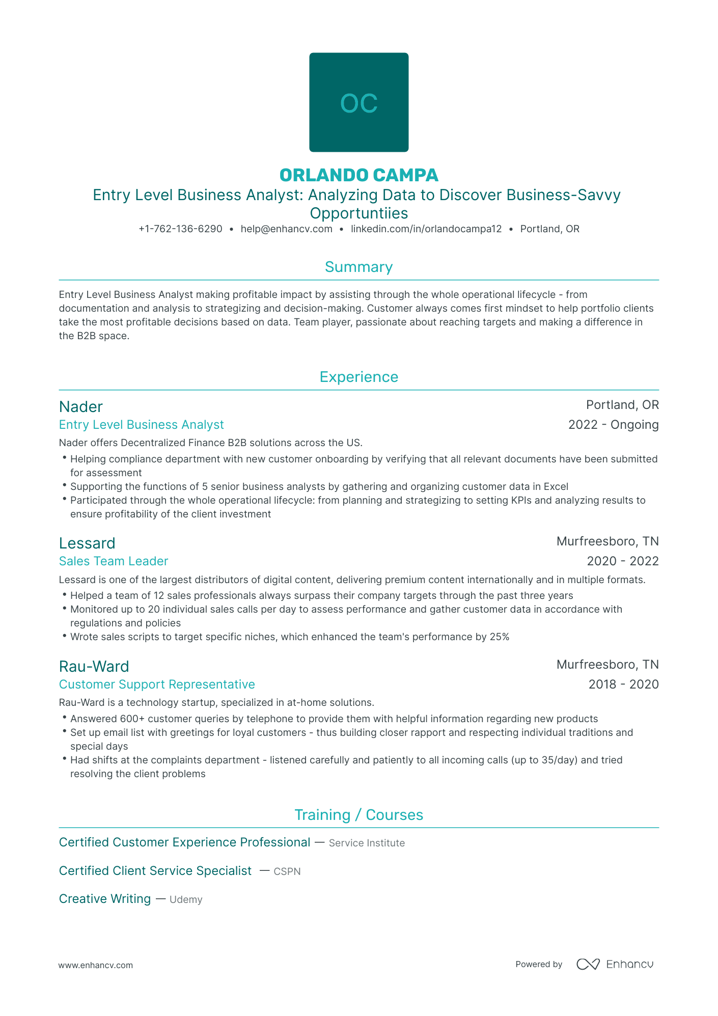 Traditional Entry Level Business Analyst Resume Template