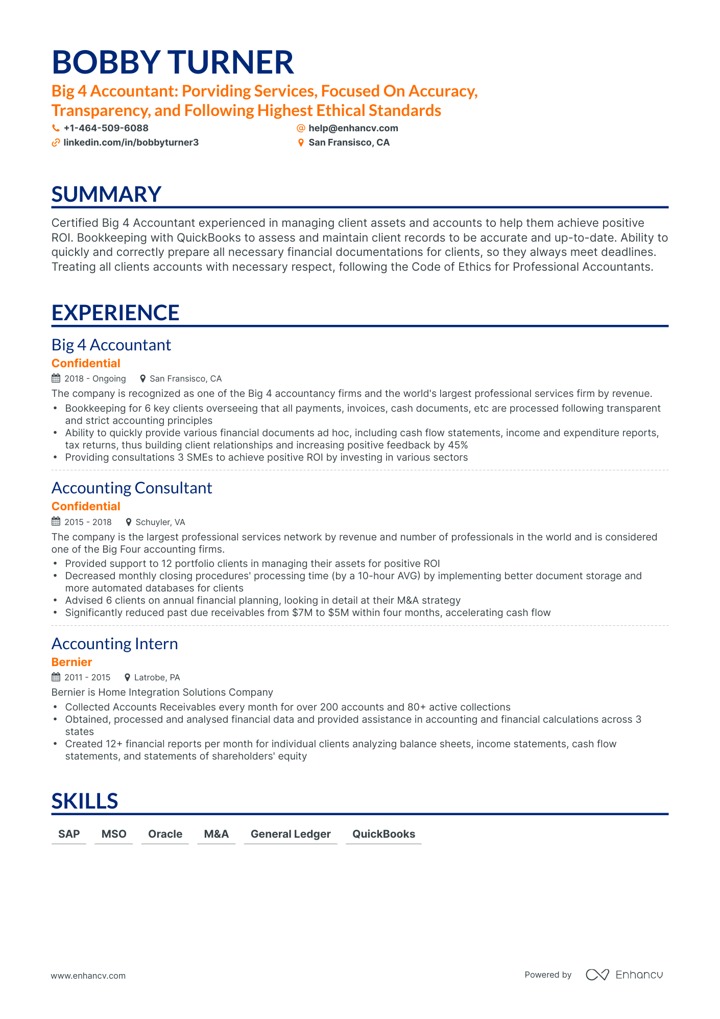 Classic Big 4 Accounting Resume Template