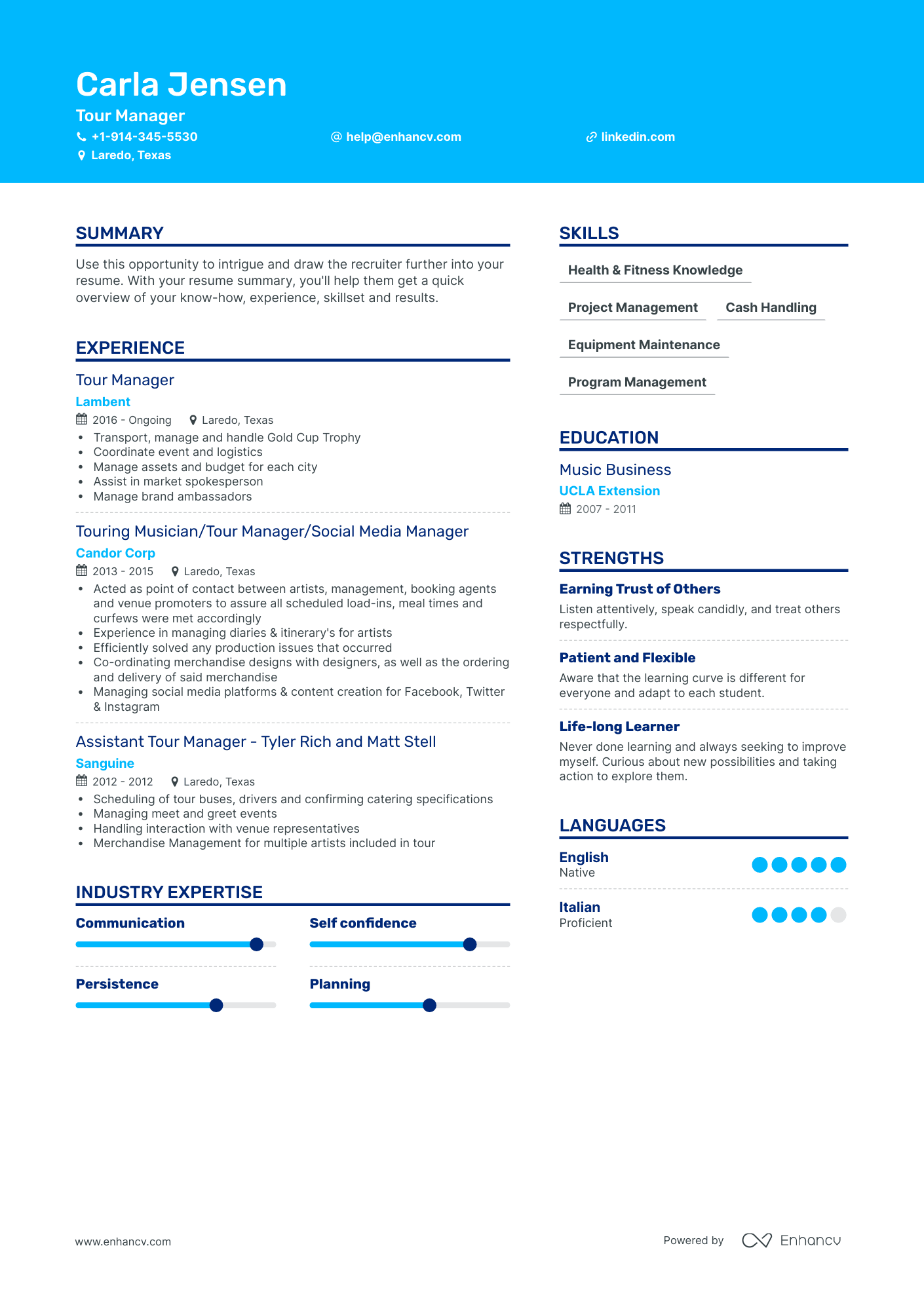 Tour Manager Resume Examples & Guide for 2023 (Layout, Skills, Keywords ...