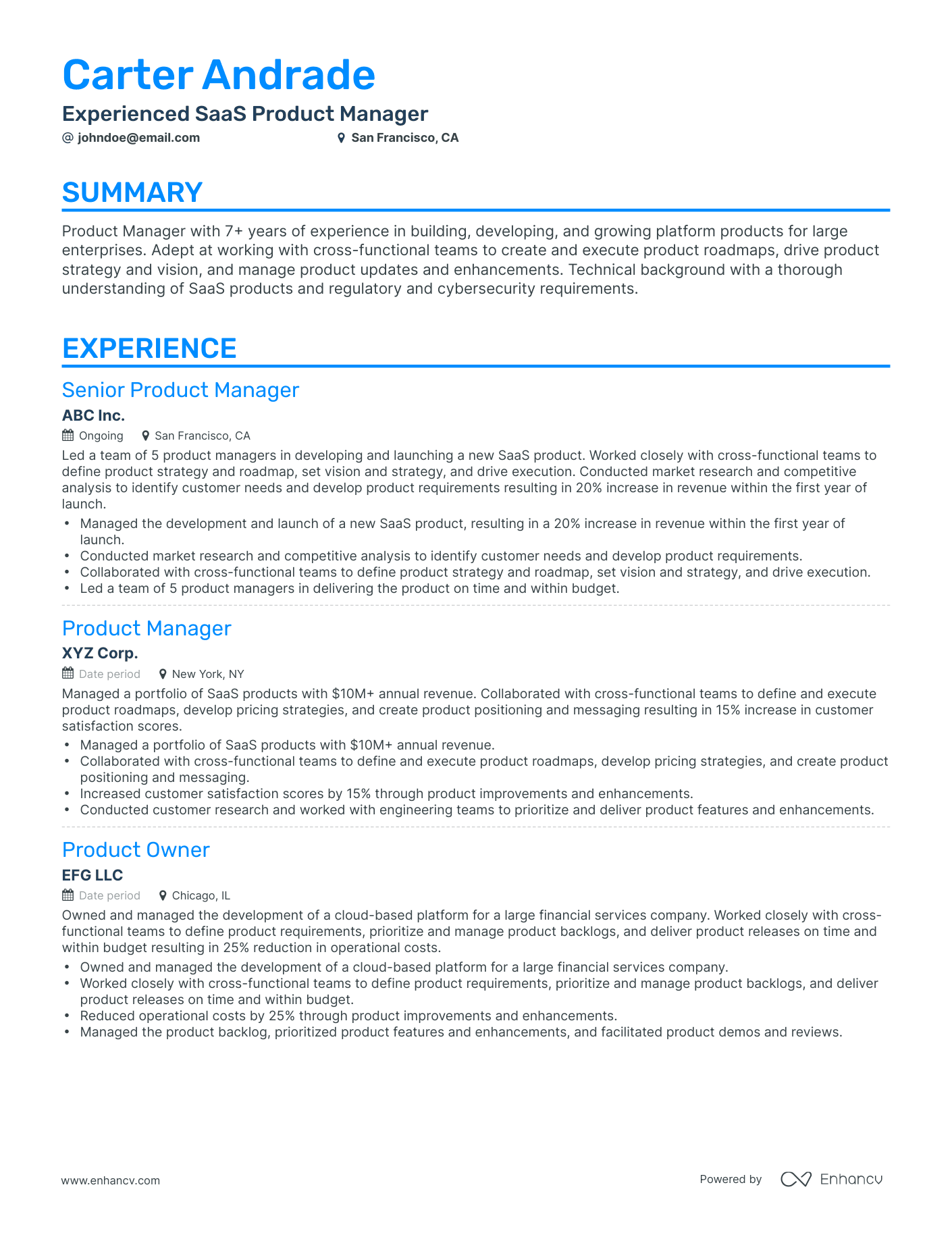 Classic SaaS Product Manager Resume Template
