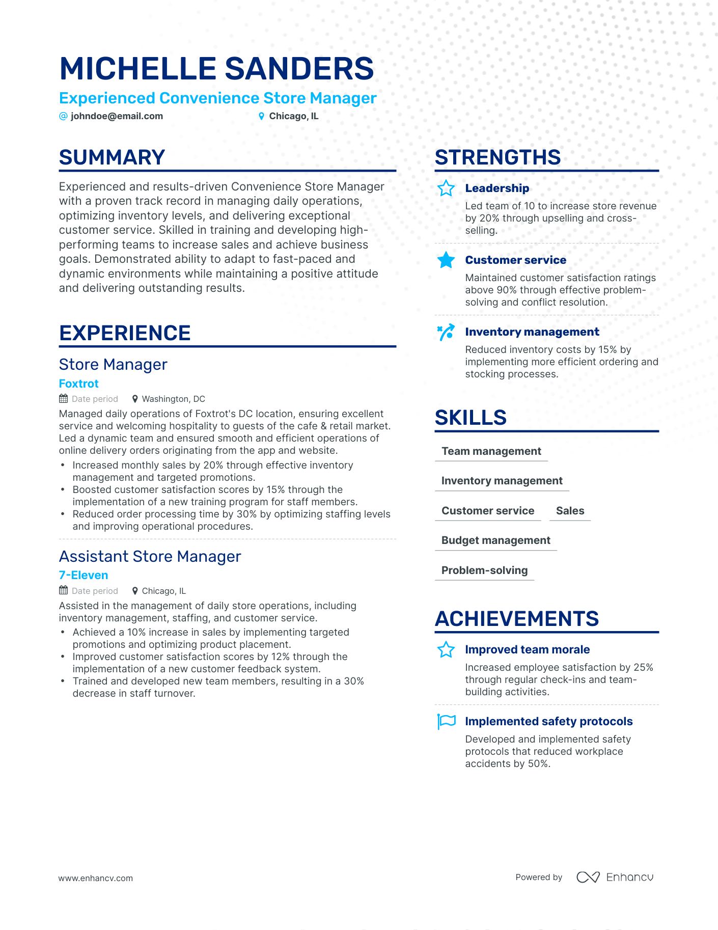 Simple Convenience Store Manager Resume Template