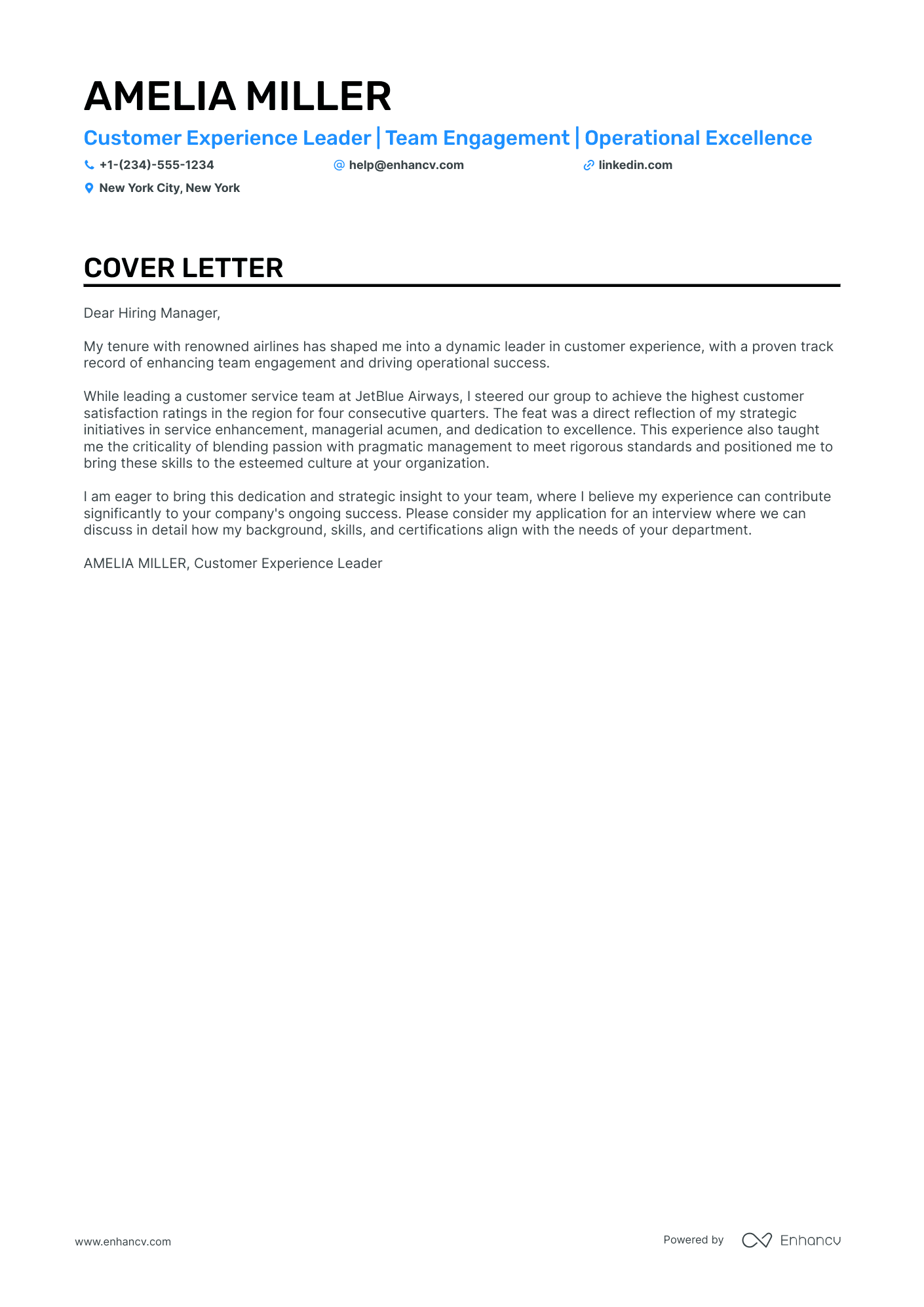 example customer service cover letter