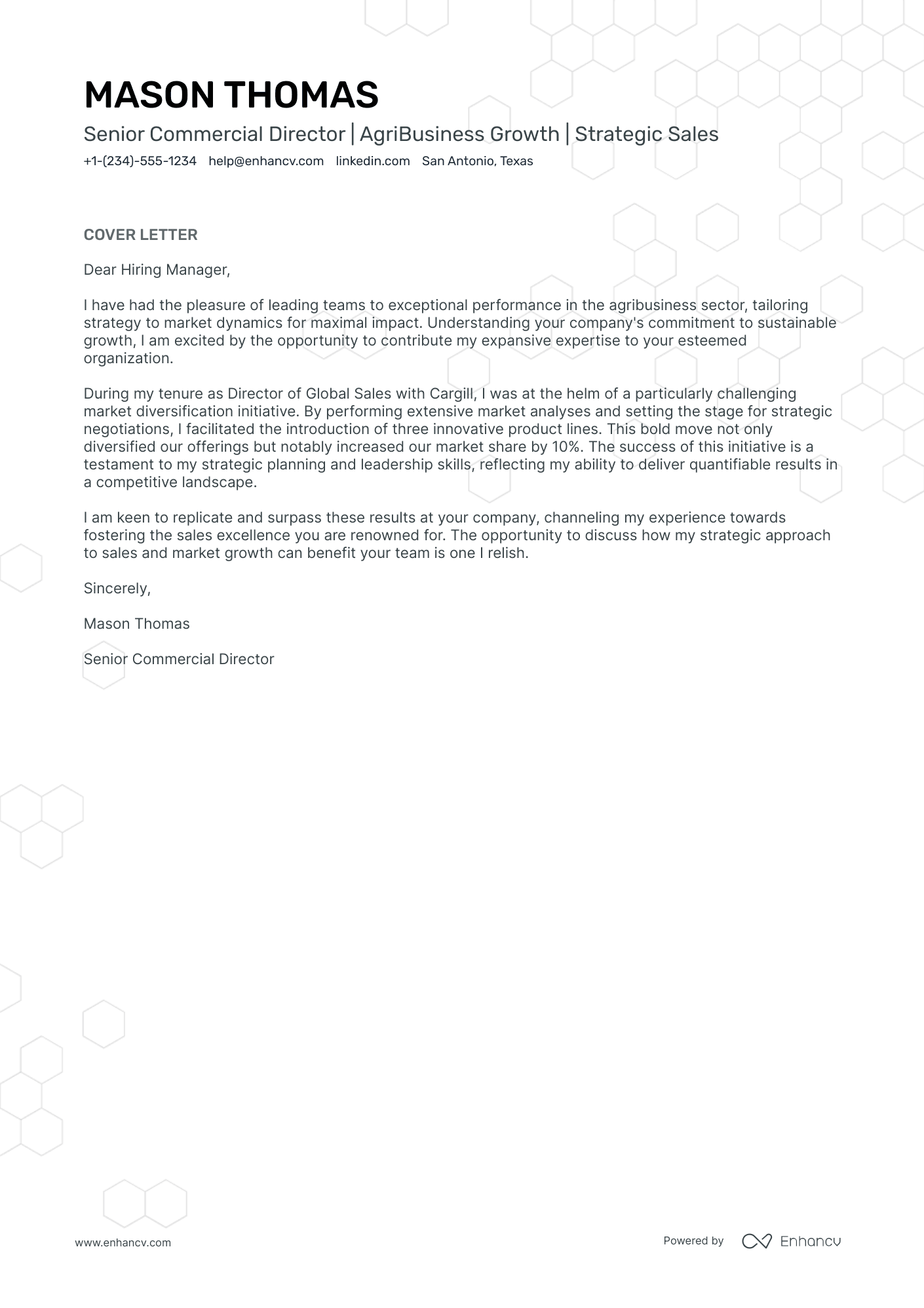 sample cover letter for managing director position