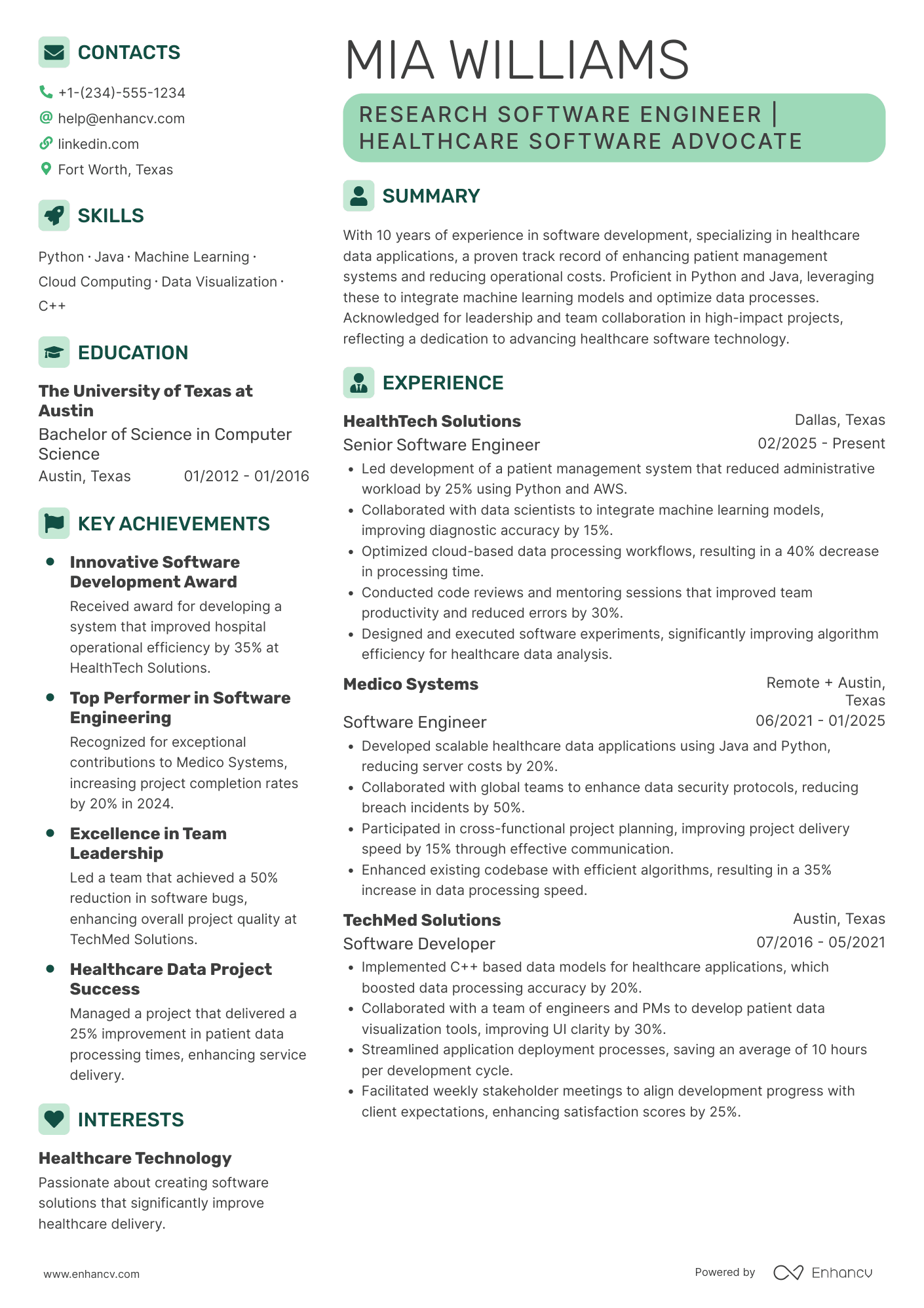 A resume example of a Research Software Engineer