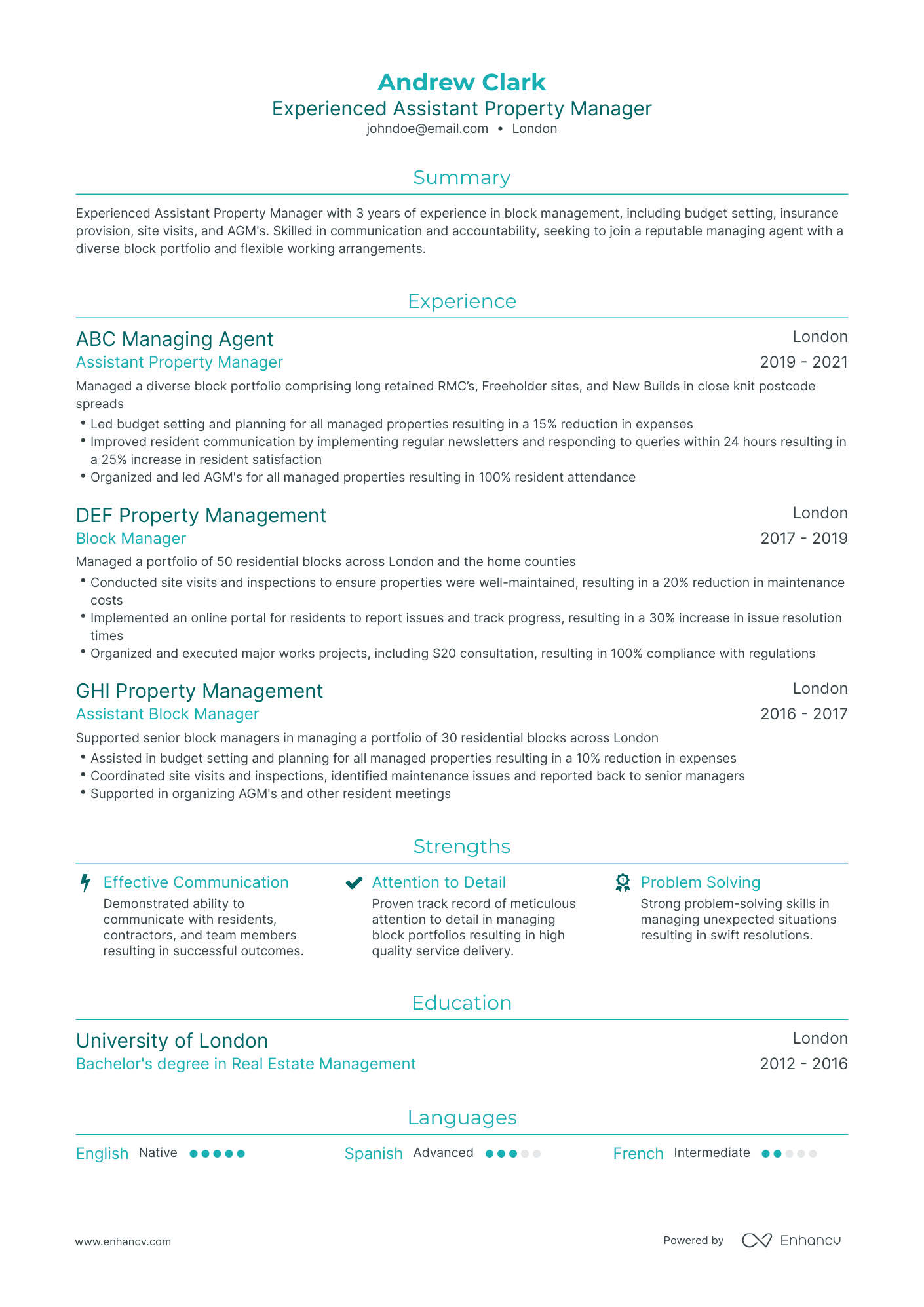 Traditional Assistant Property Manager Resume Template