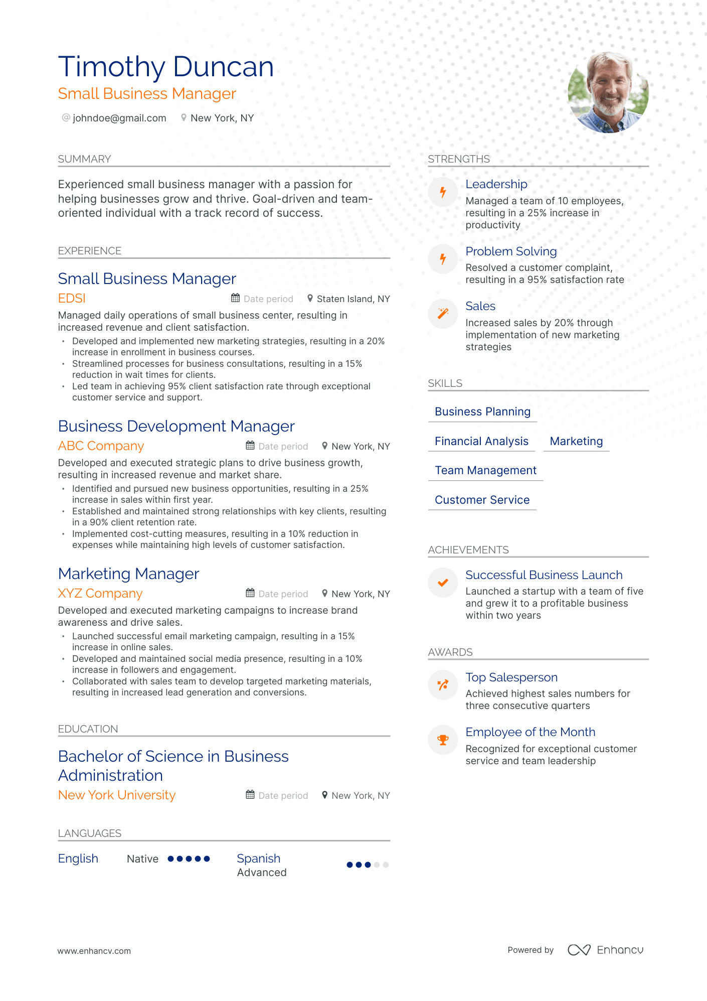 Modern Small Business Manager Resume Template