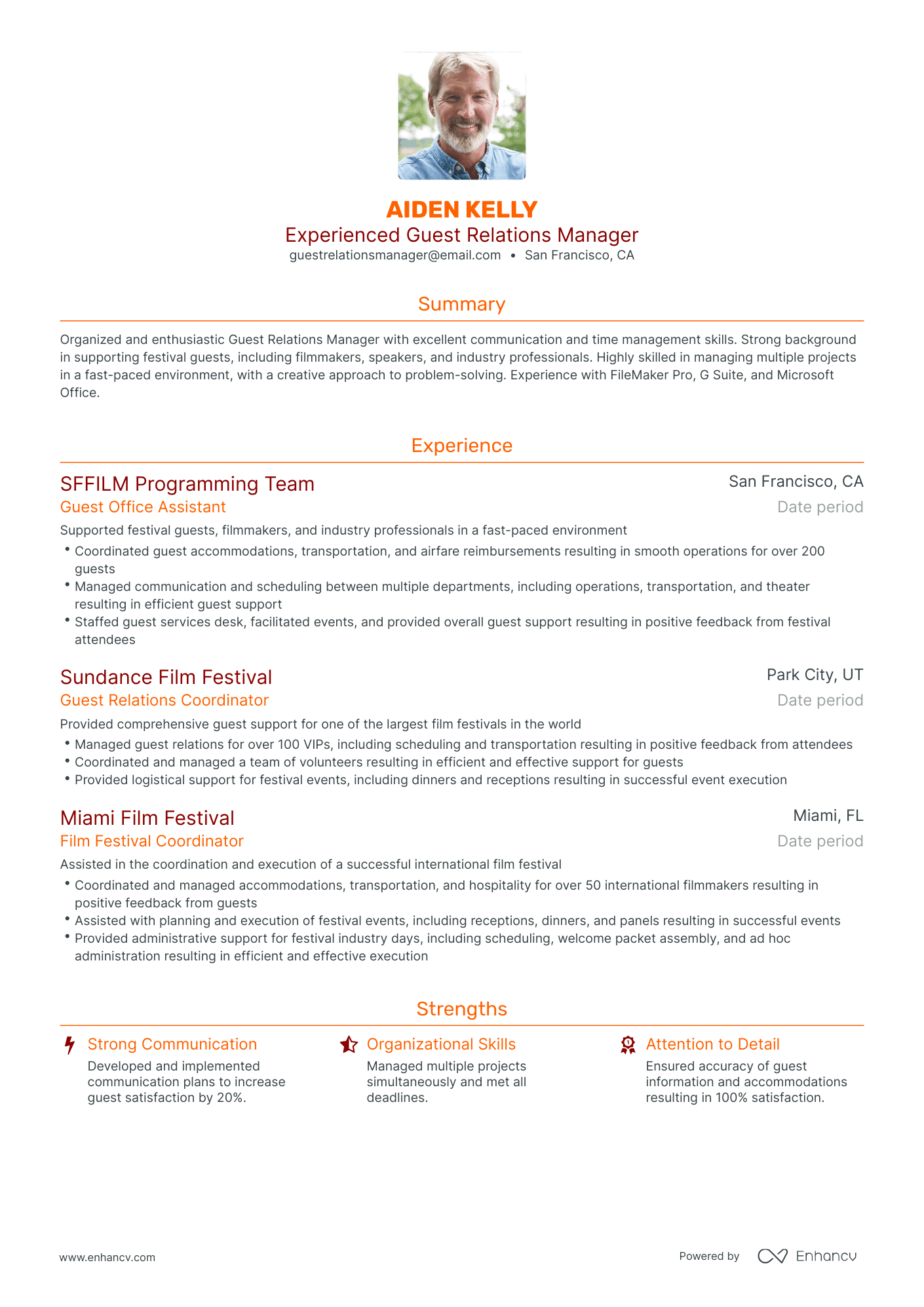 Traditional Guest Relations Manager Resume Template