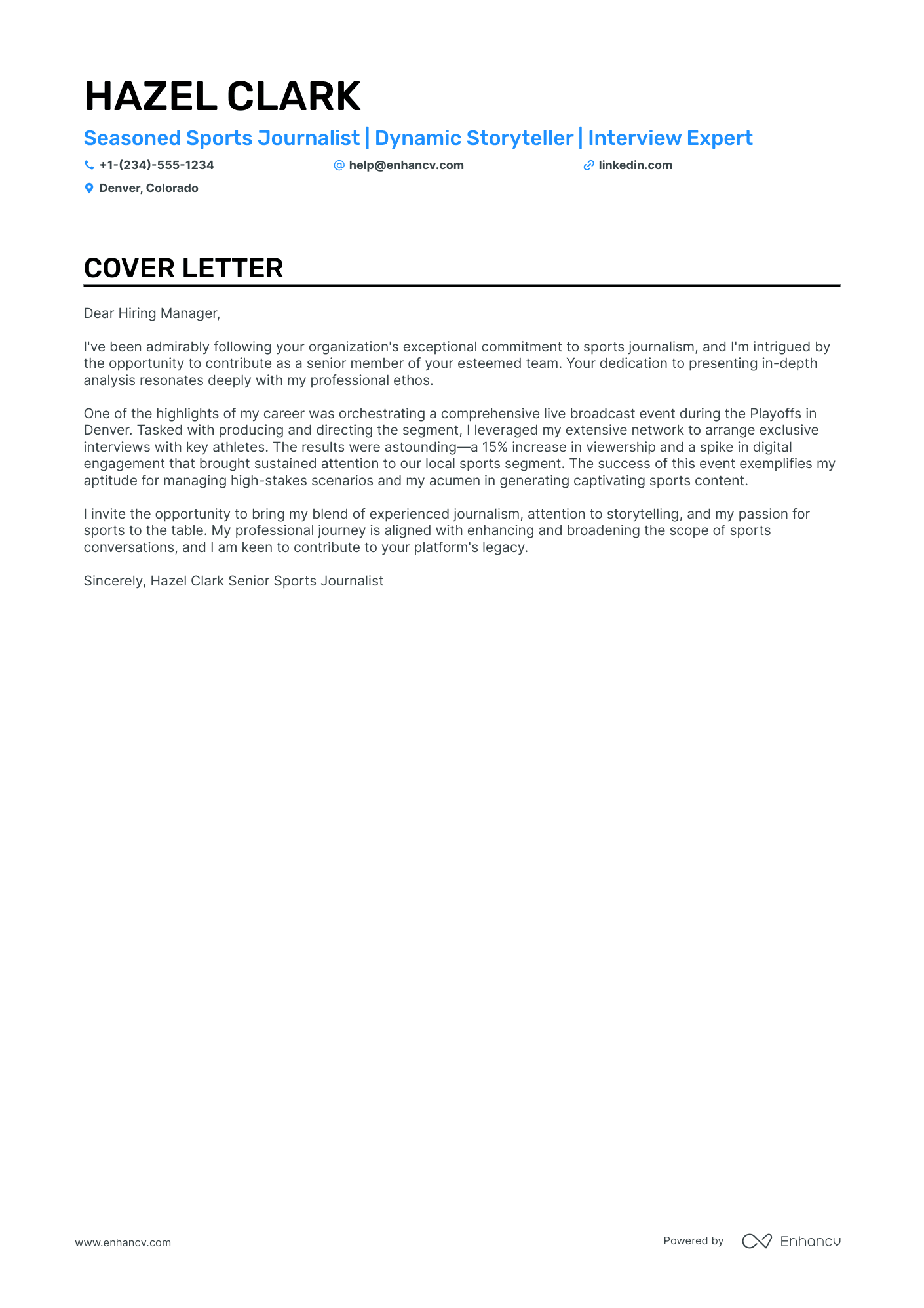 sample cover letter for a journalist