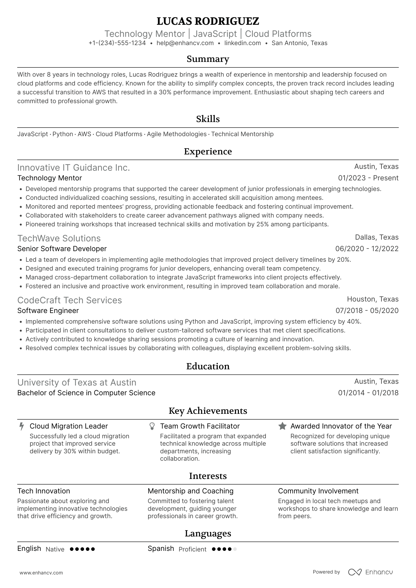 A resume example of a Technology Mentor