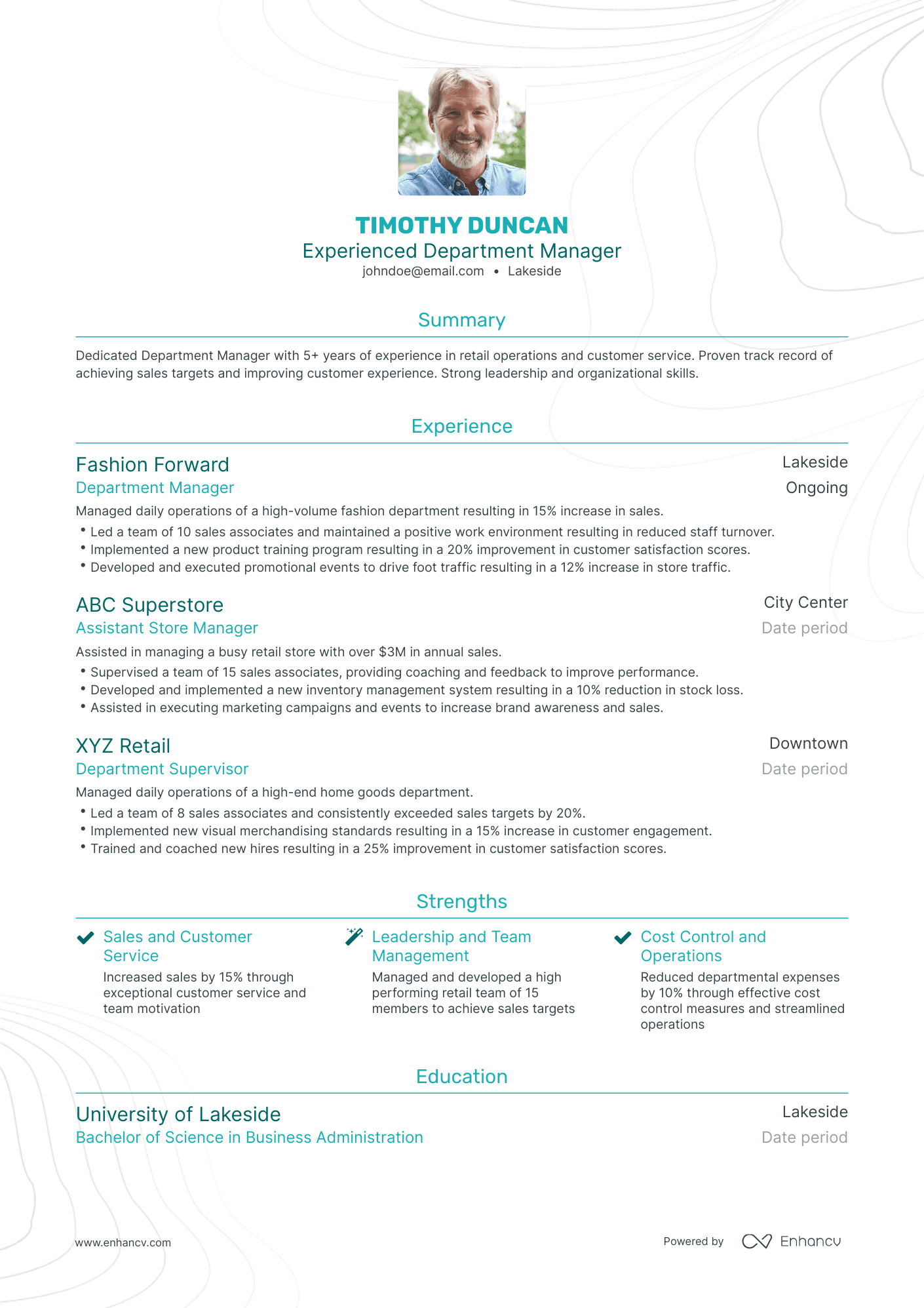 Traditional Department Manager Resume Template
