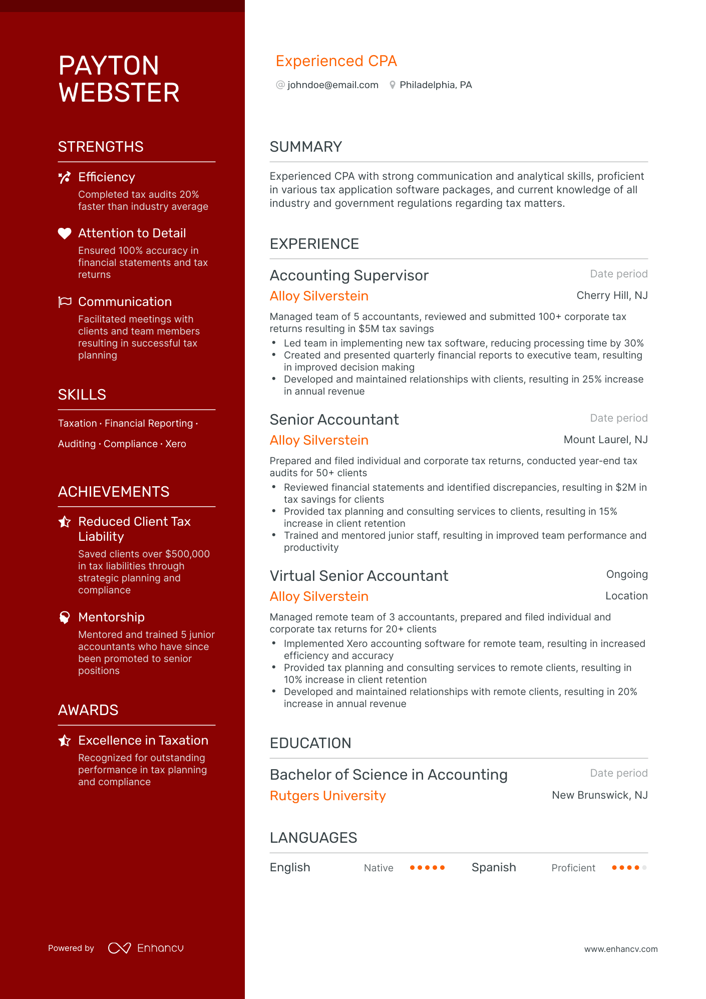 Polished CPA Resume Template