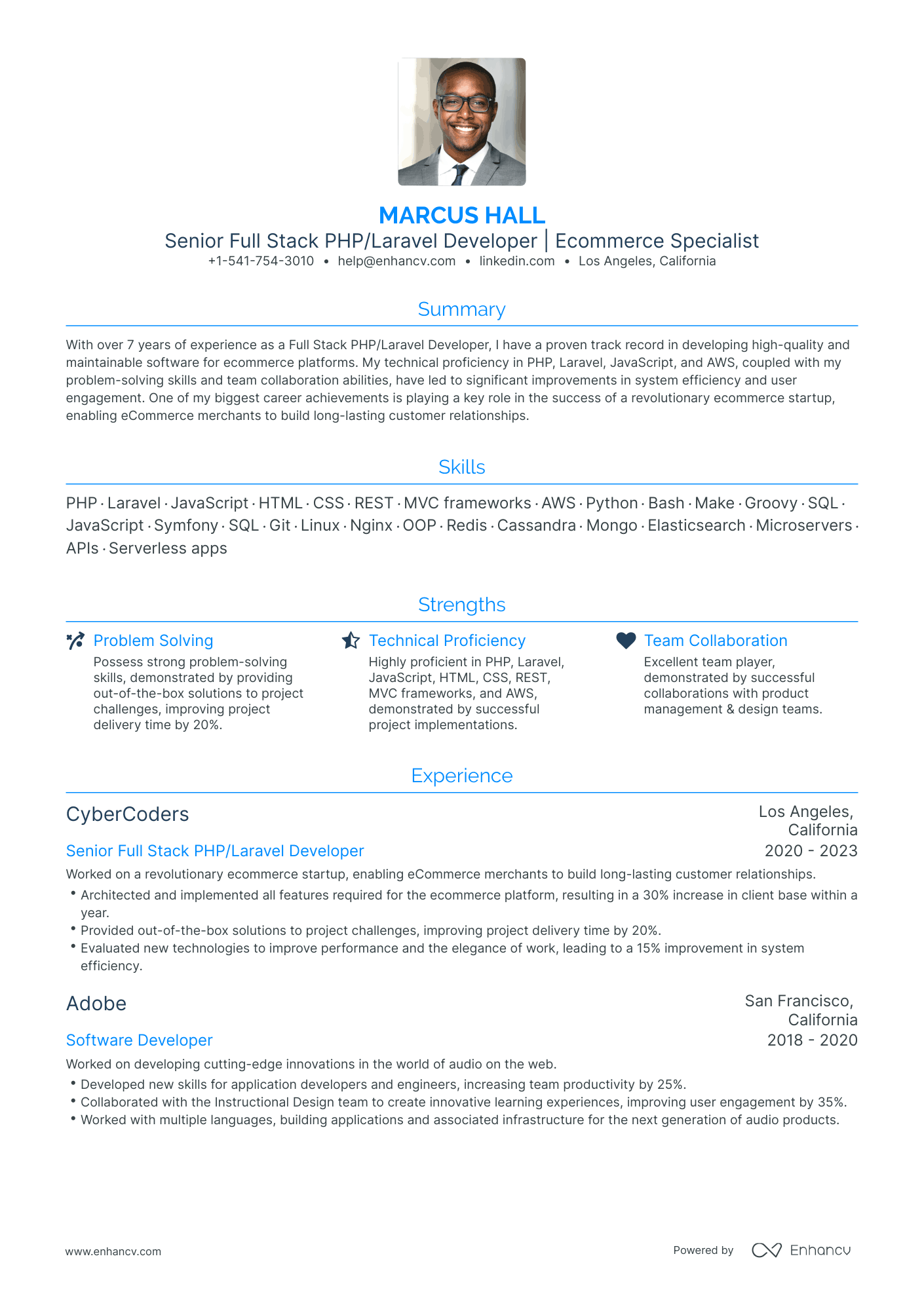 Traditional PhP Developer Resume Template