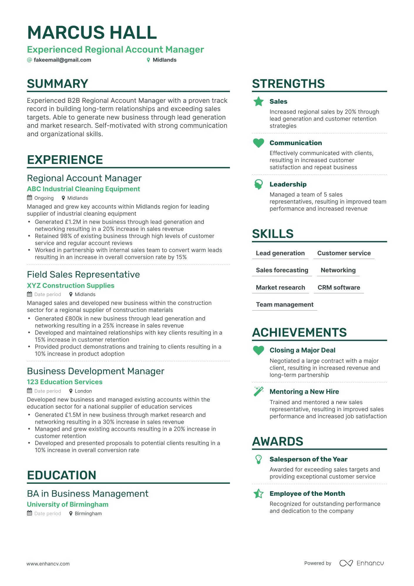 Simple Regional Account Manager Resume Template
