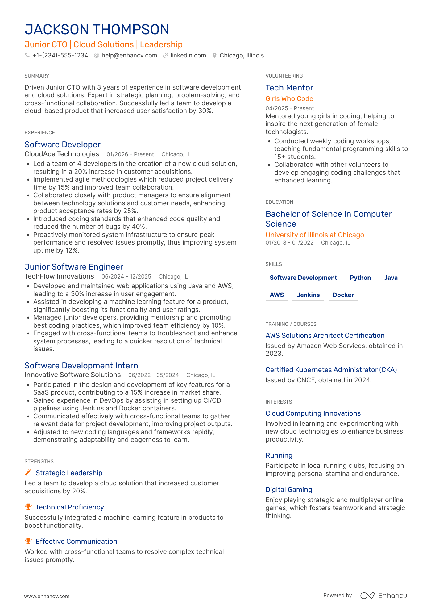 A resume example of a Junior CTO