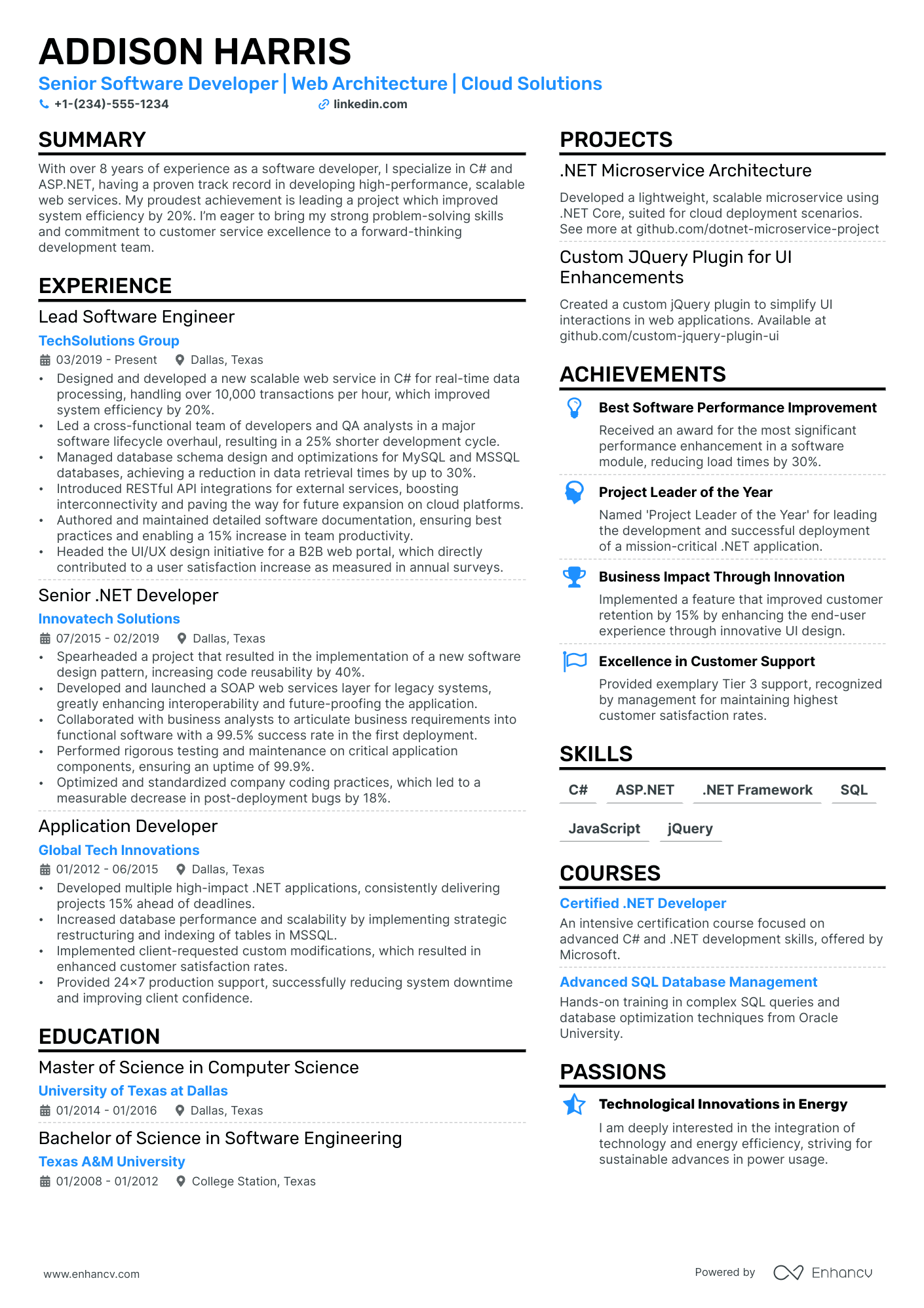 examples of web resume